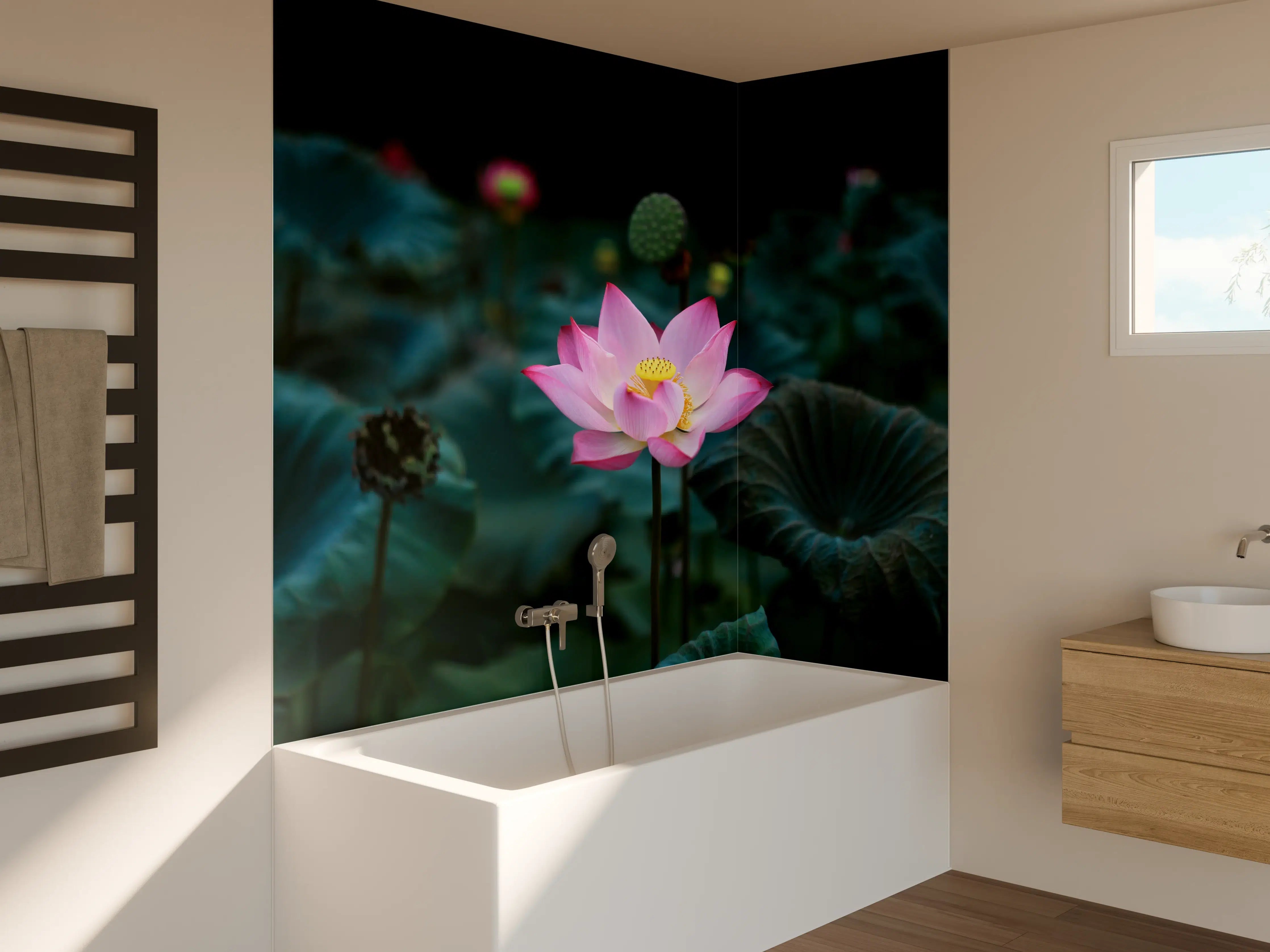 Badewannen-Rückwand - Lotosblume im Garten