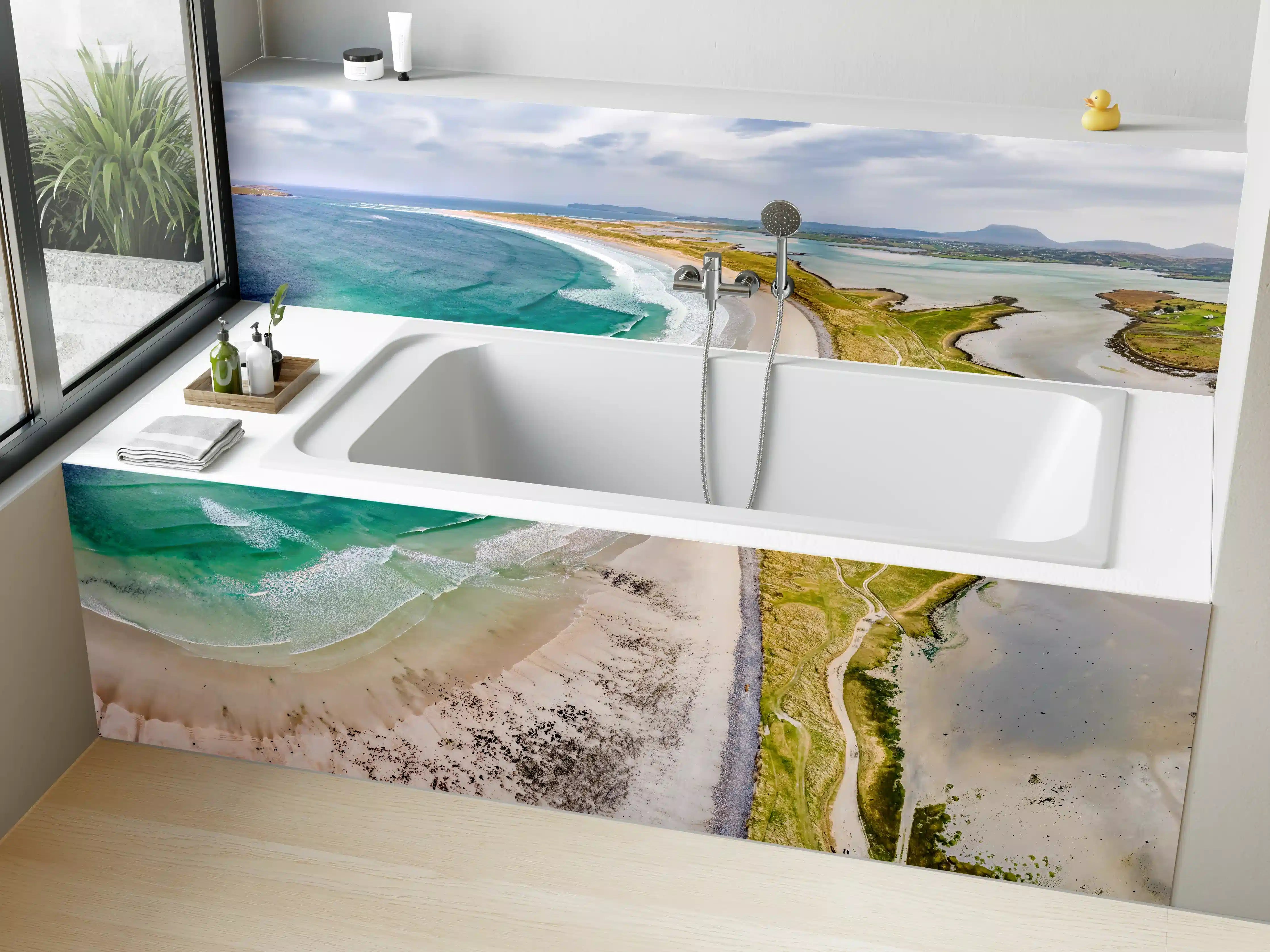Badewannen-Rückwand - Luftaufnahme der Küste von Magheraroarty-Irland
