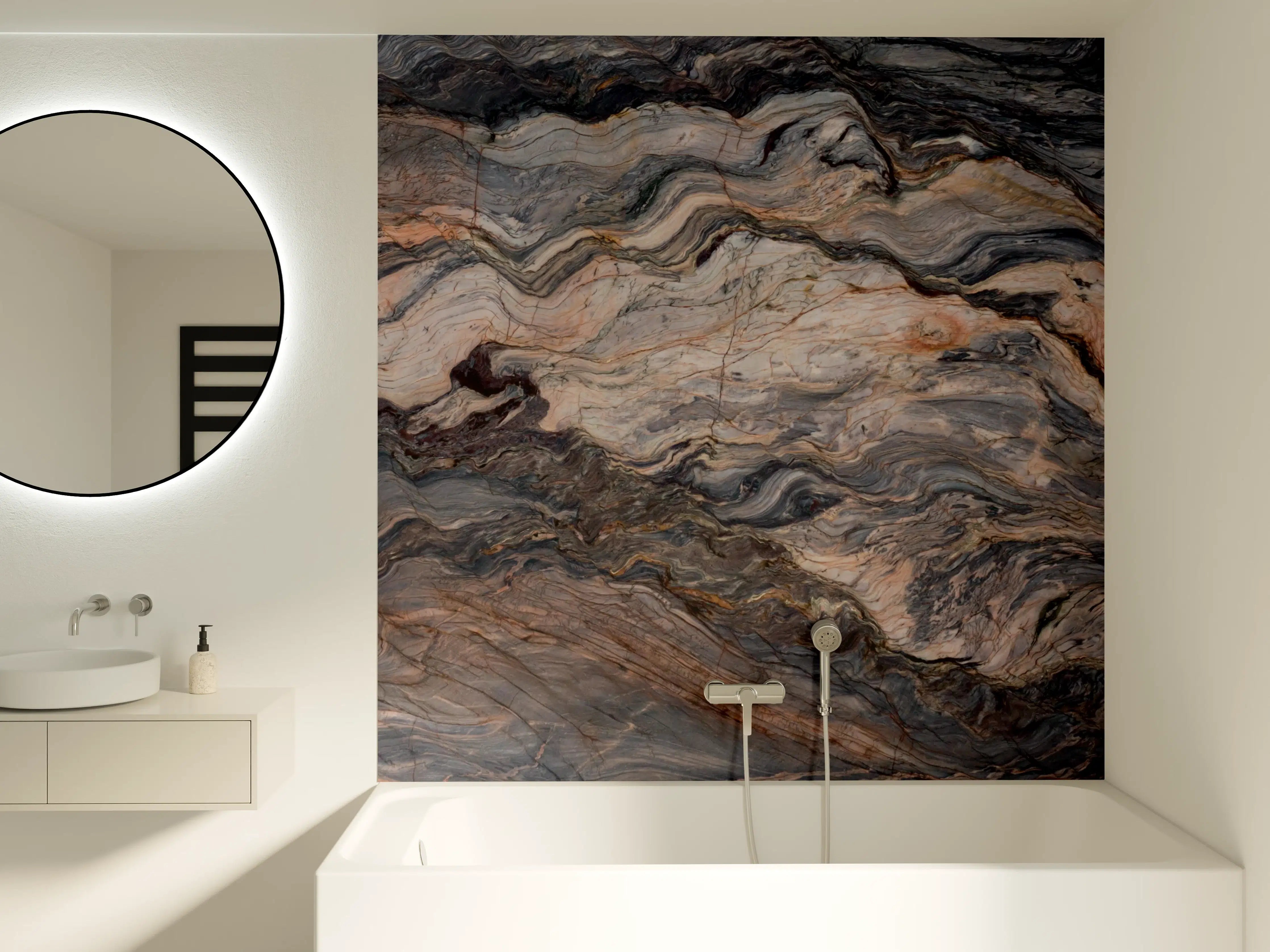 Badewannen-Rückwand - Luxuriöse Marmor-Textur in Erdtönen