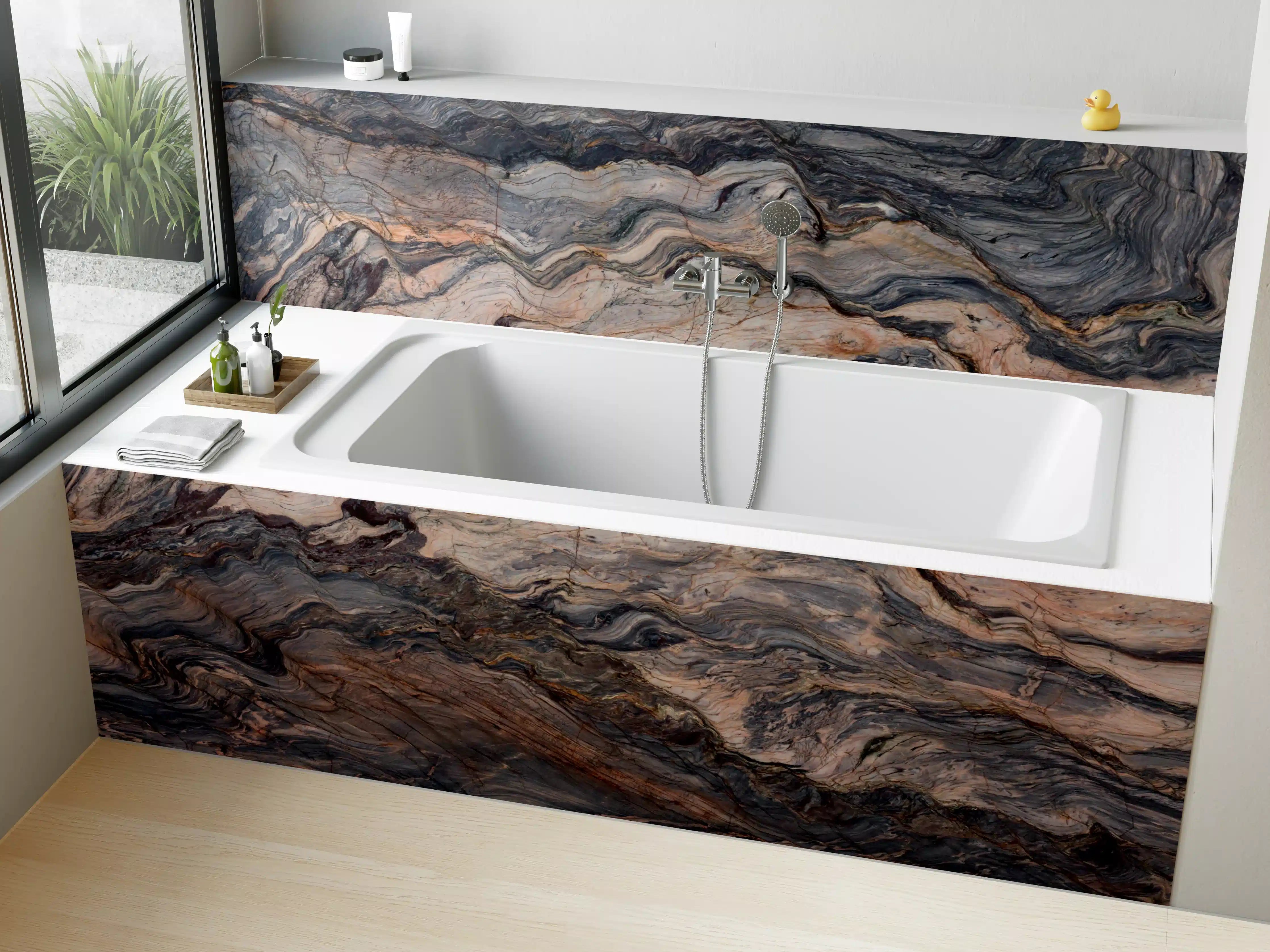 Badewannen-Rückwand - Luxuriöse Marmor-Textur in Erdtönen