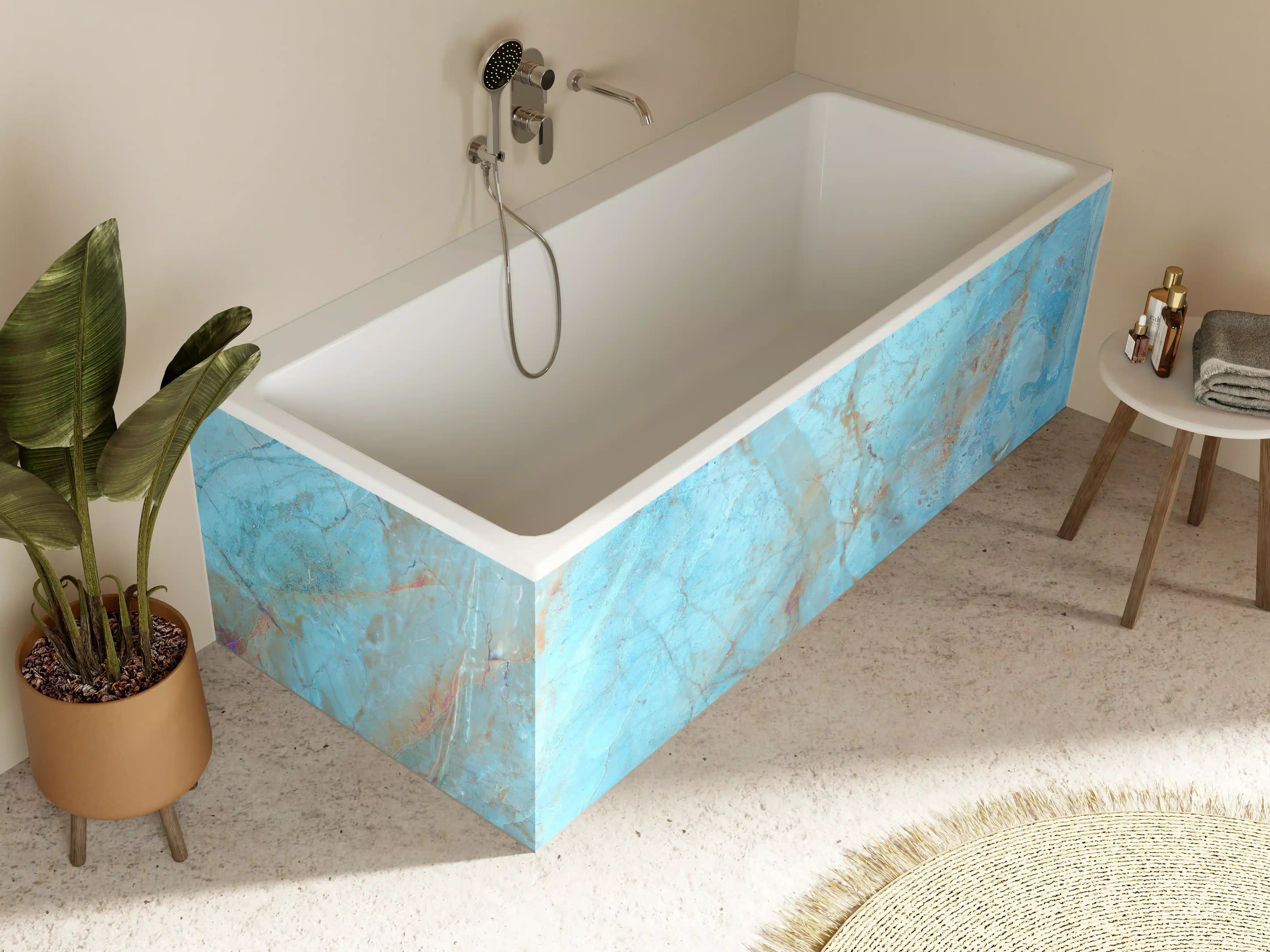 Badewannen-Rückwand - Luxuriöser Onyxmarmor in Aqua Tone