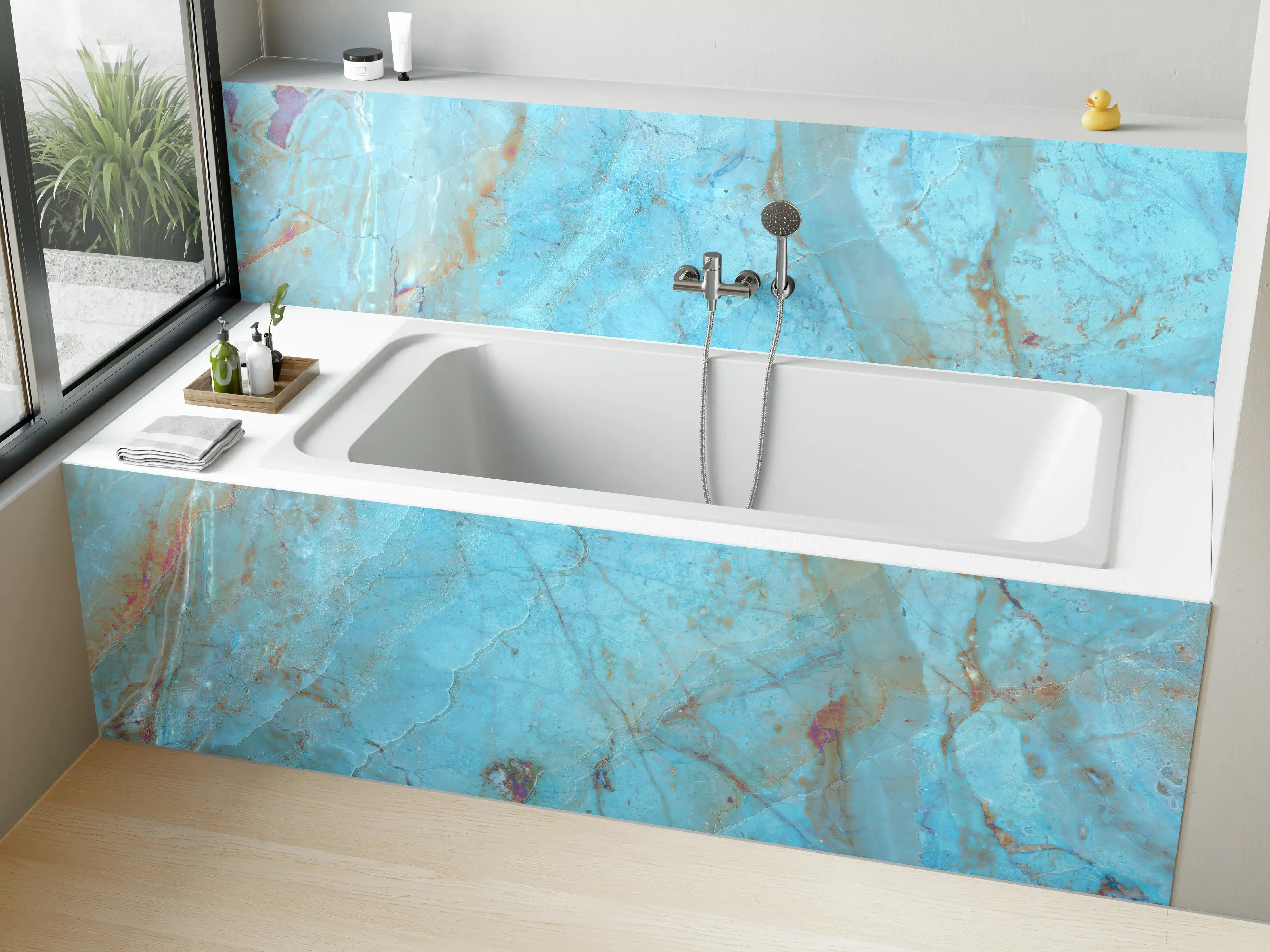 Badewannen-Rückwand - Luxuriöser Onyxmarmor in Aqua Tone