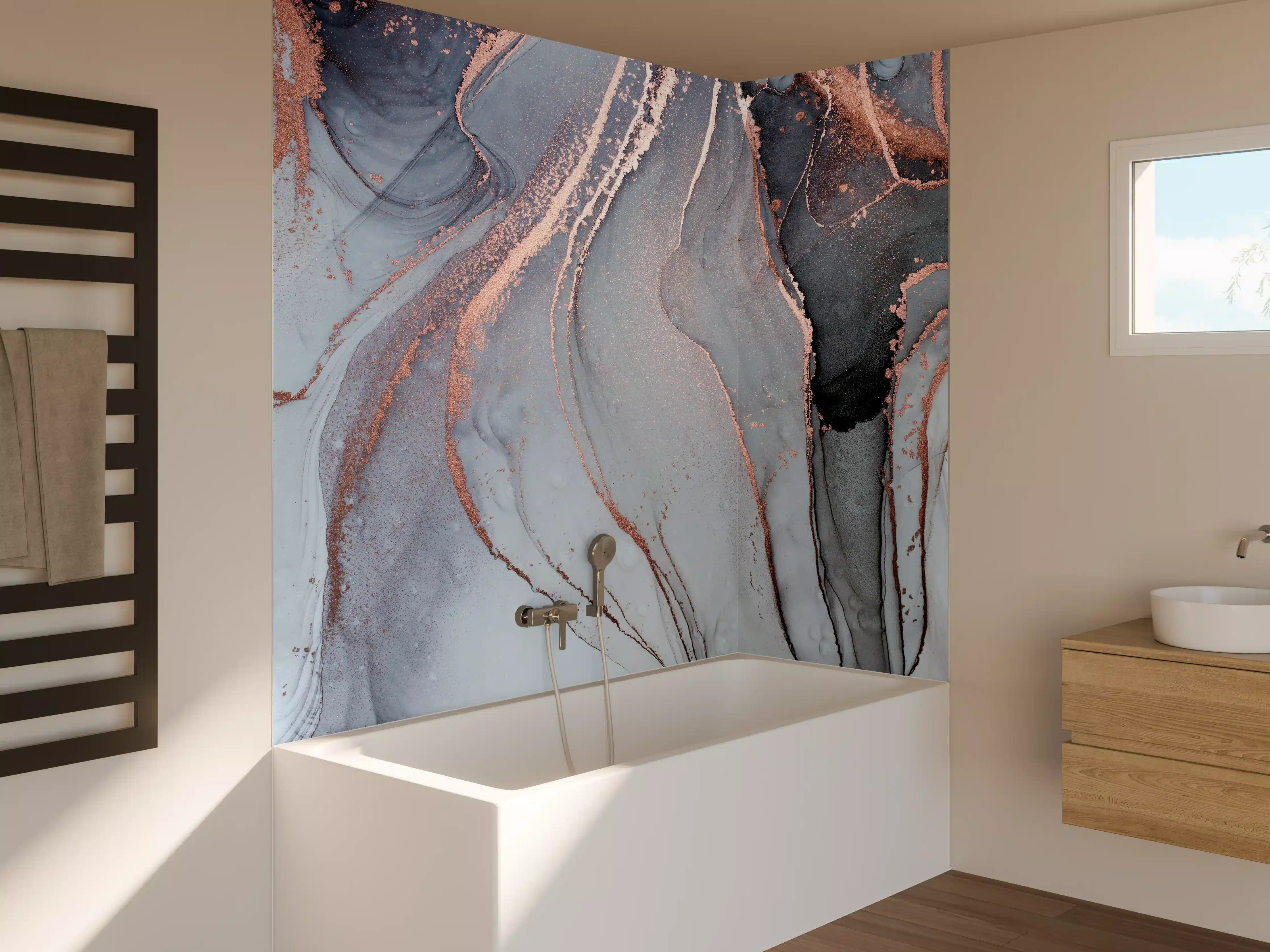 Badewannen-Rückwand - Luxus Flüssigkunstmalerei - Alkoholtechnik