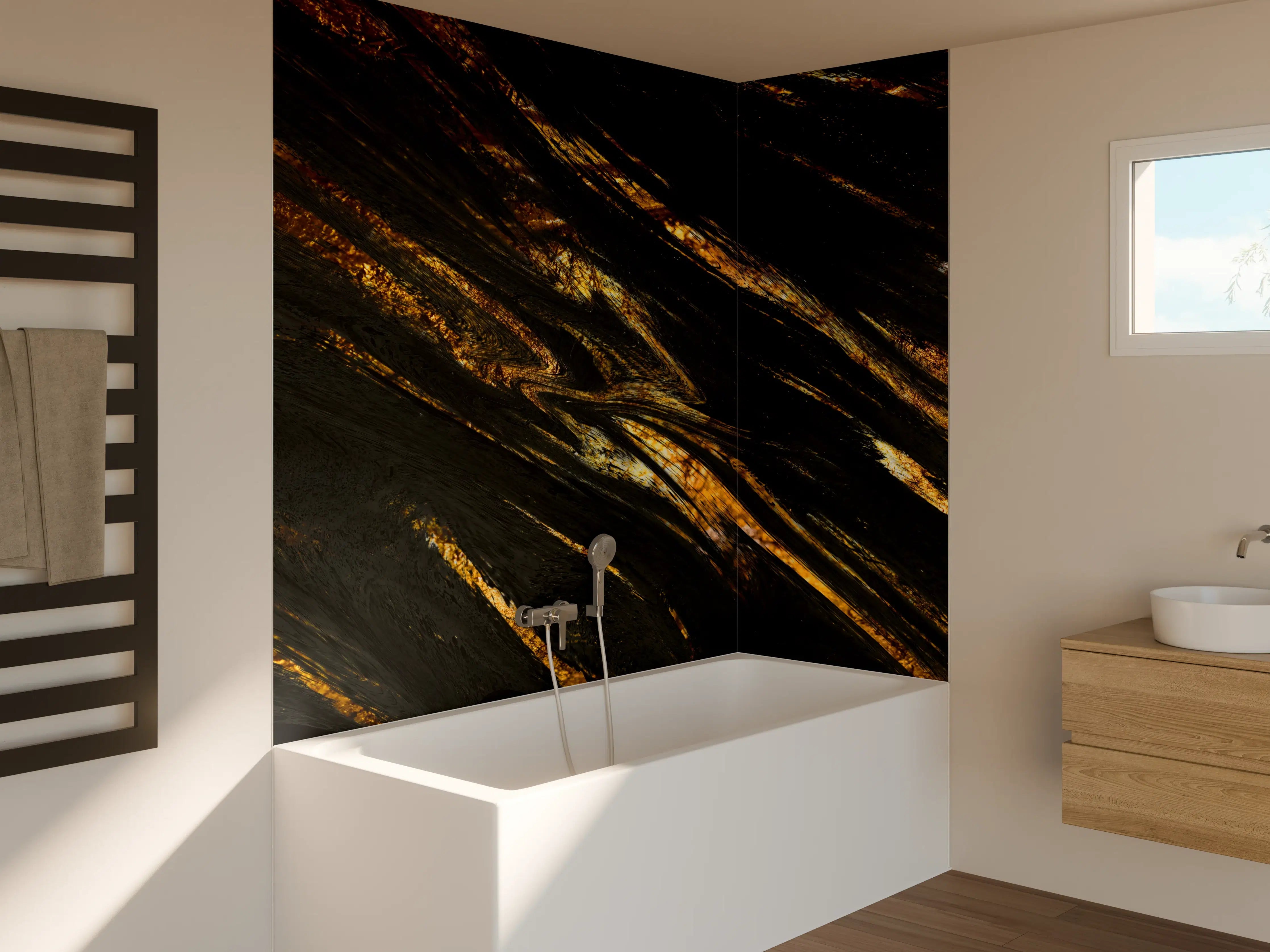 Badewannen-Rückwand - Luxus Gold Marmor-Holz Textur