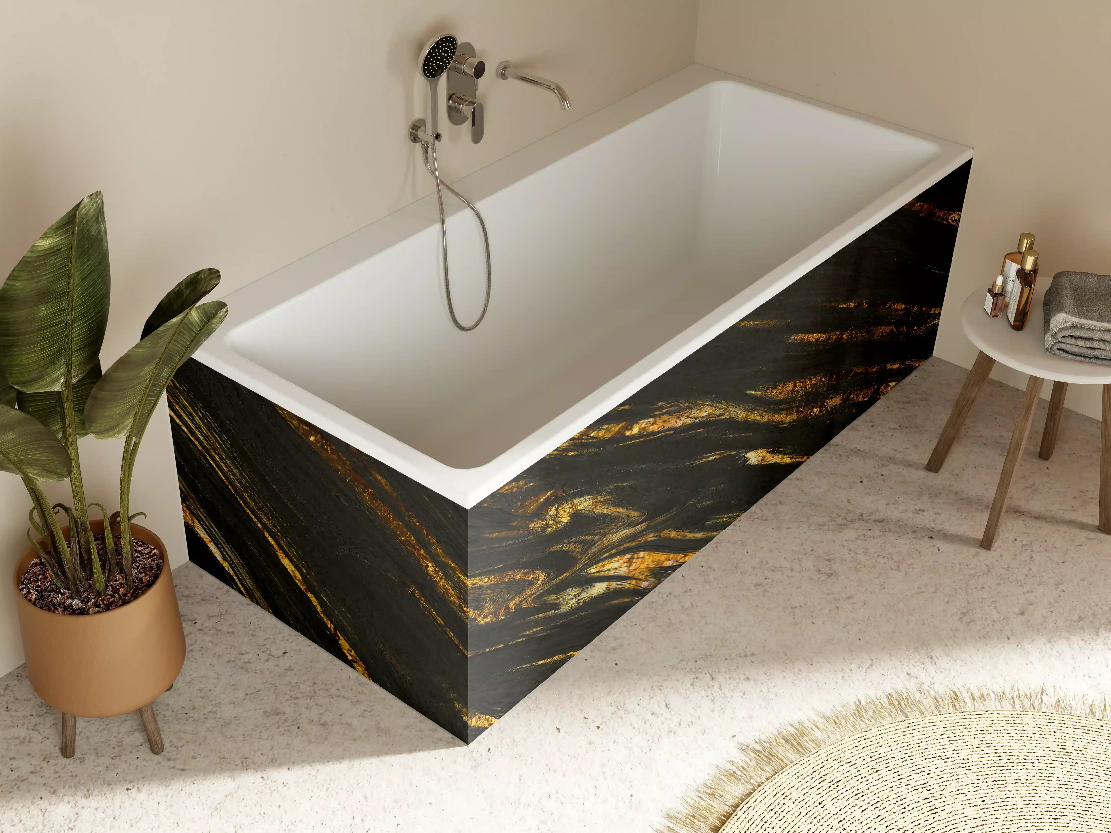 Badewannen-Rückwand - Luxus Gold Marmor-Holz Textur