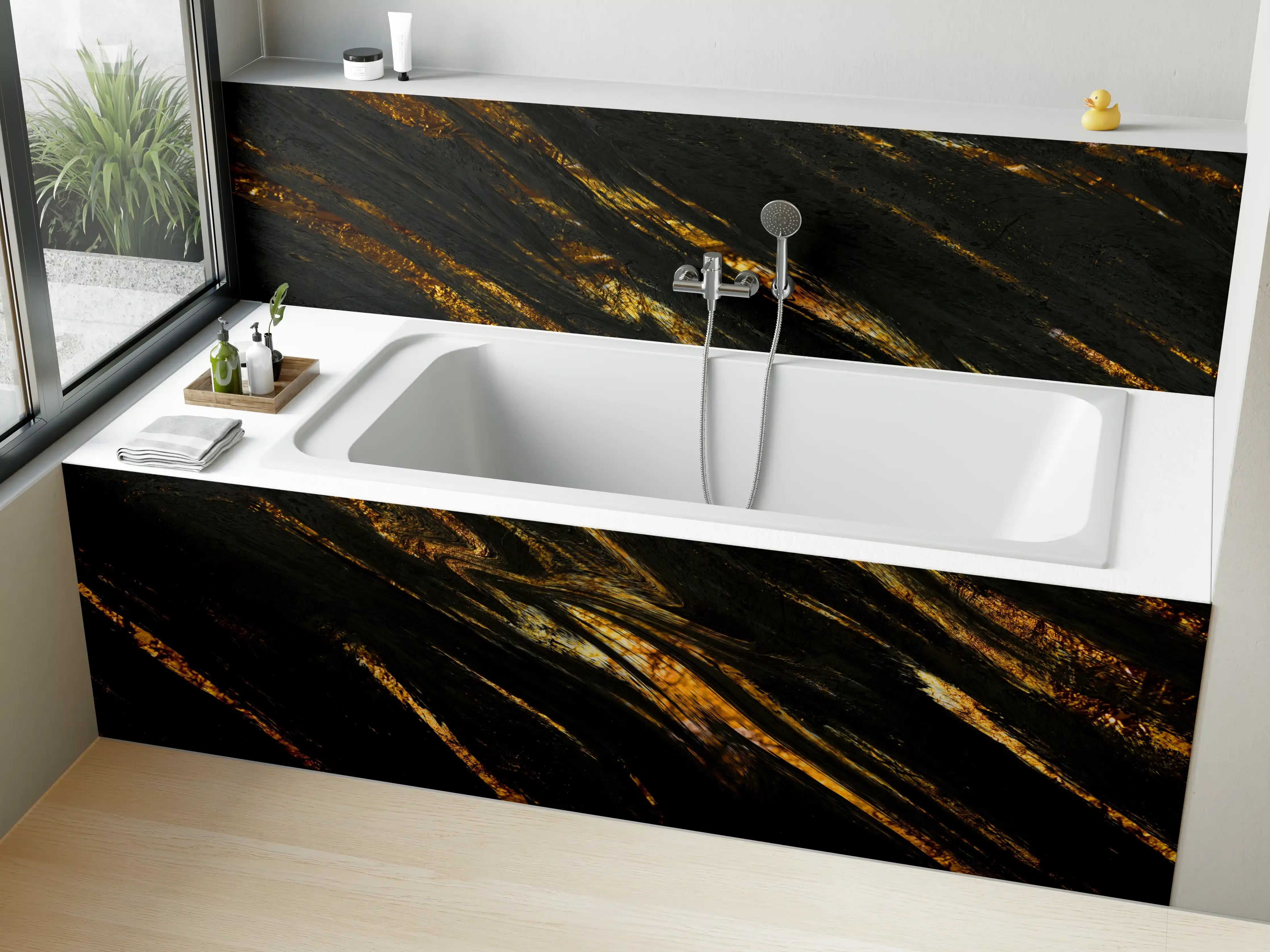 Badewannen-Rückwand - Luxus Gold Marmor-Holz Textur