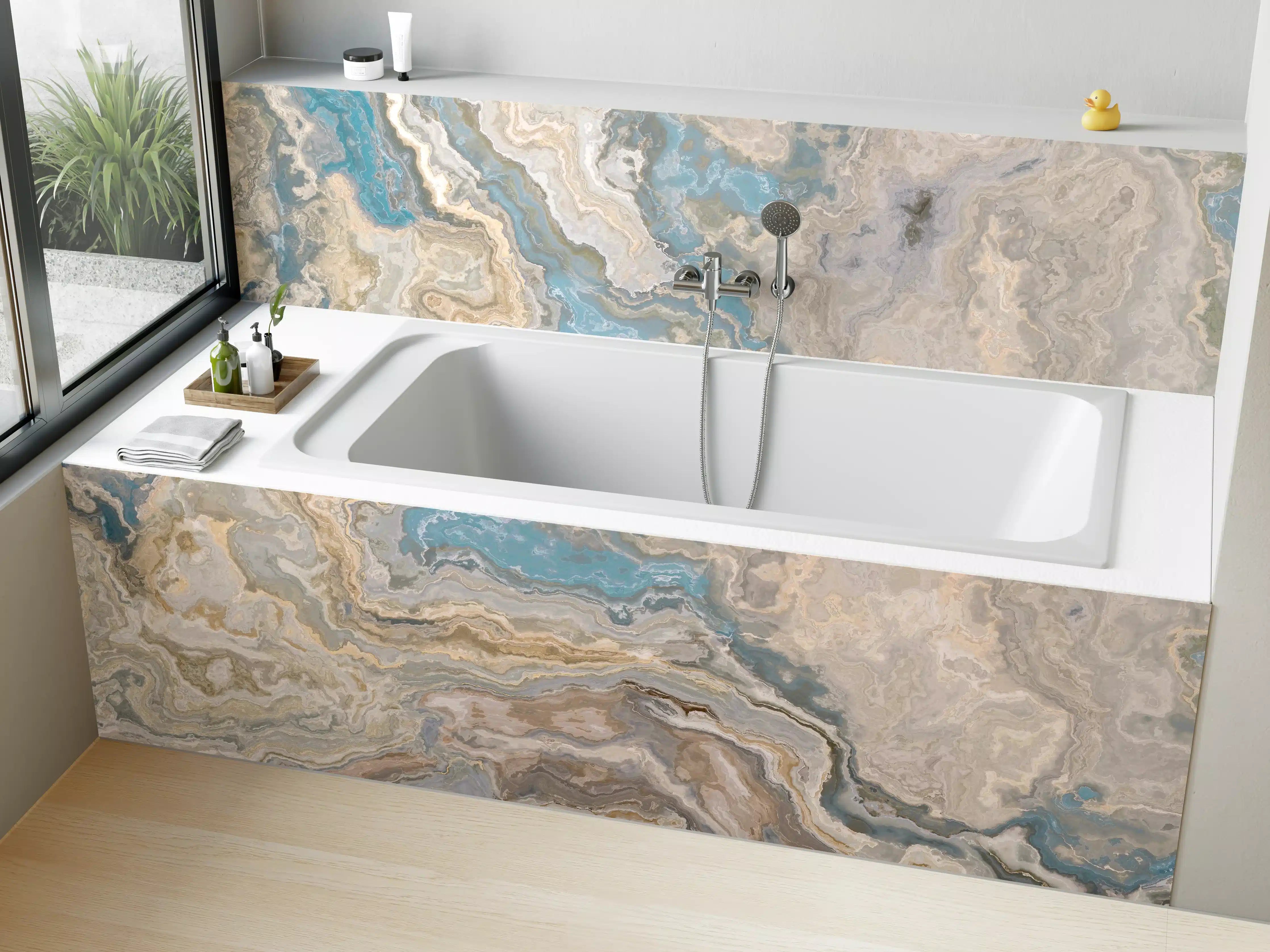 Badewannen-Rückwand - Luxus-Weiße Marmortextur mit Grauкаўierungen