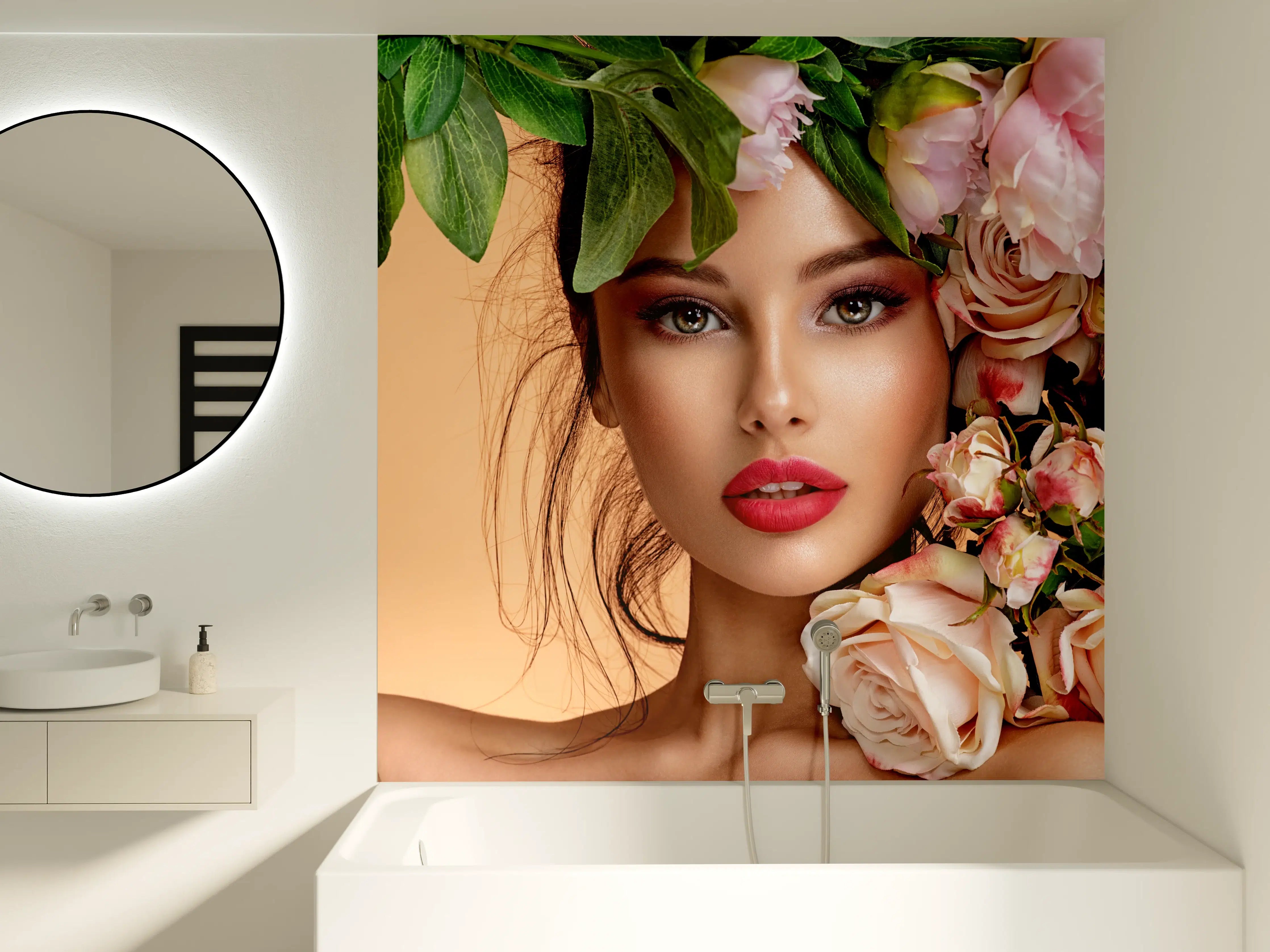 Badewannen-Rückwand - Mädchen mit Rosen auf dem Kopf