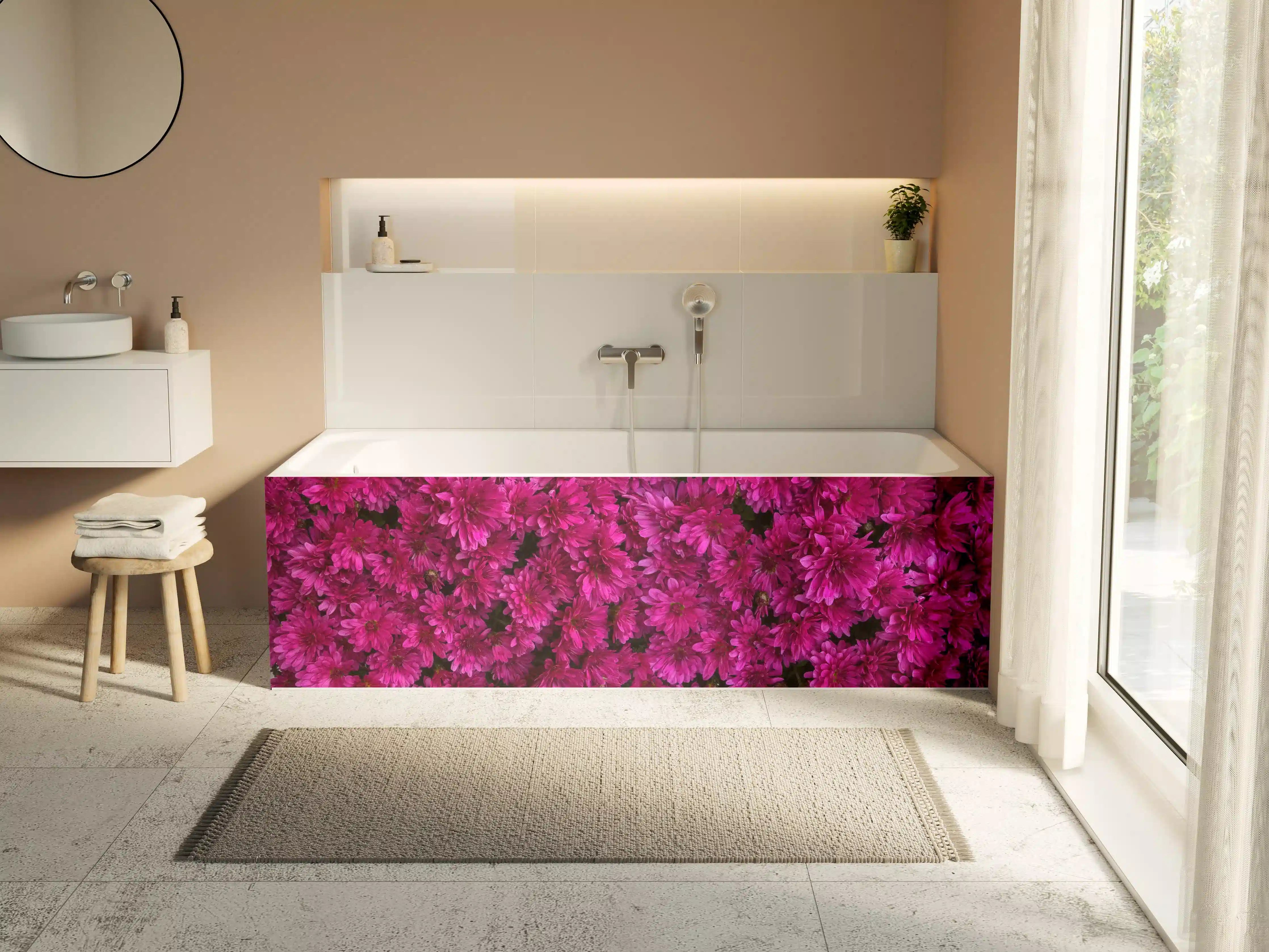 Badewannen-Rückwand - Magenta Blüten von Chrysanthemen