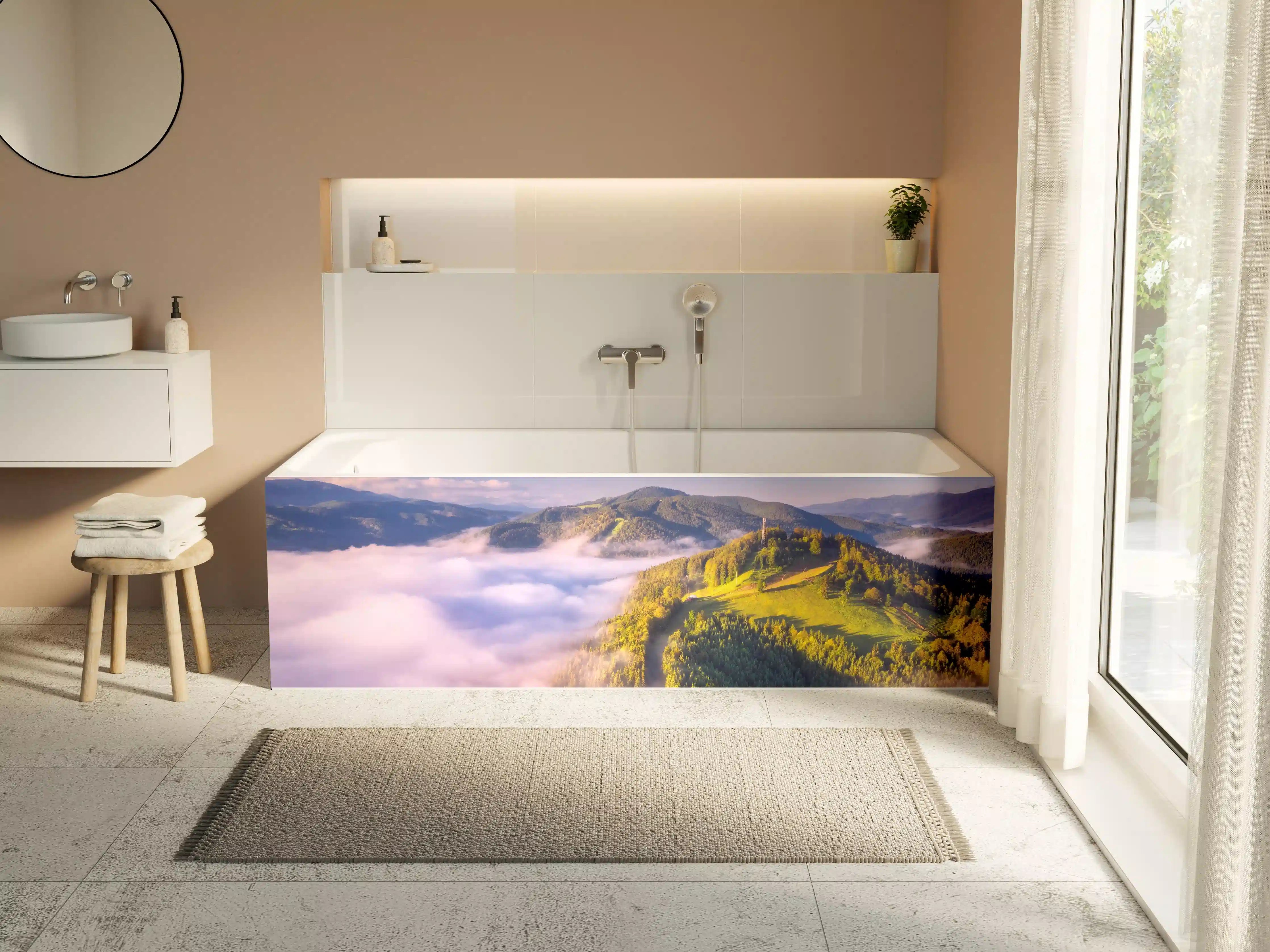 Badewannen-Rückwand - Majestätische Berglandschaft im Morgengrauen