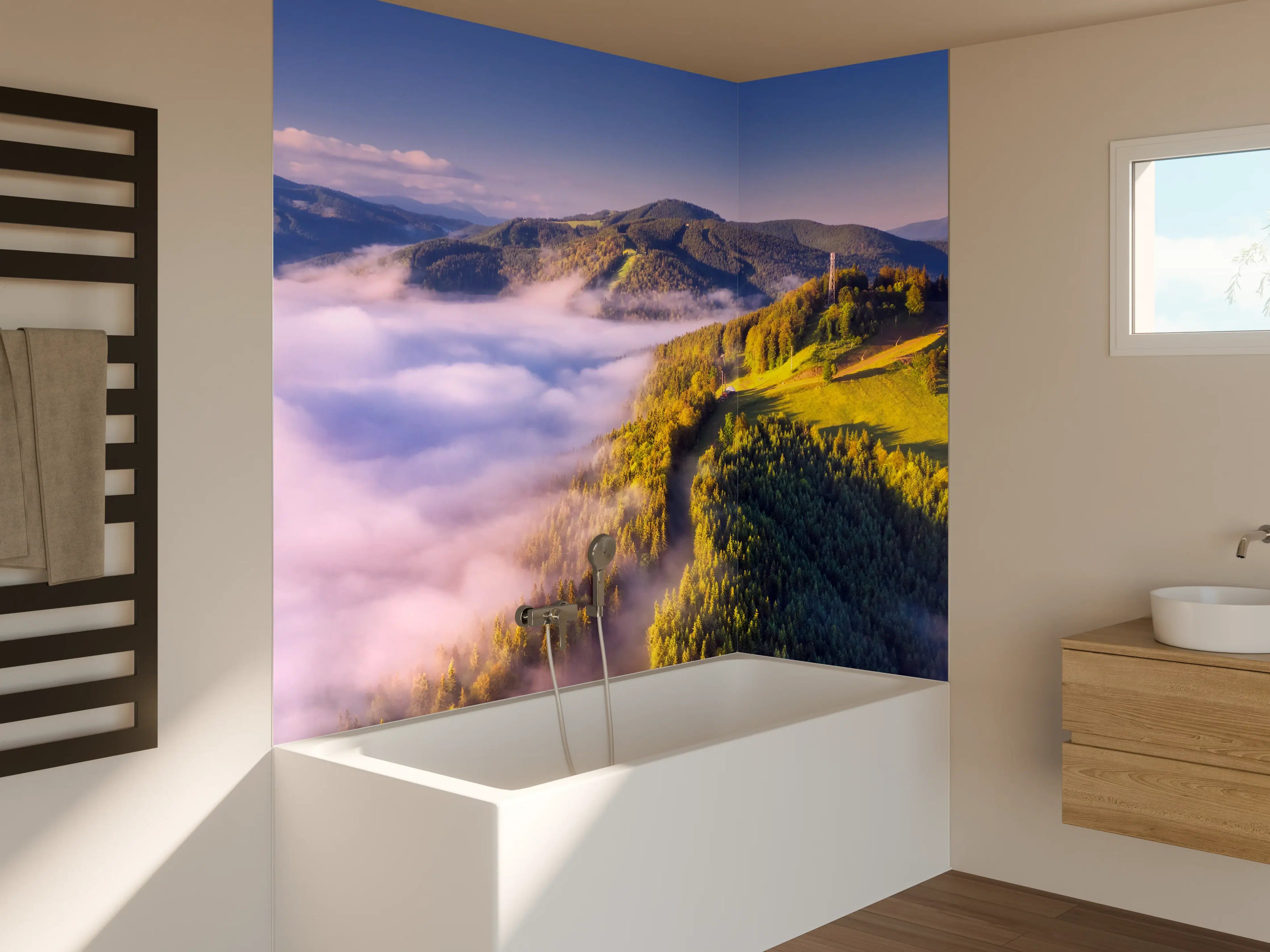 Badewannen-Rückwand - Majestätische Berglandschaft im Morgengrauen