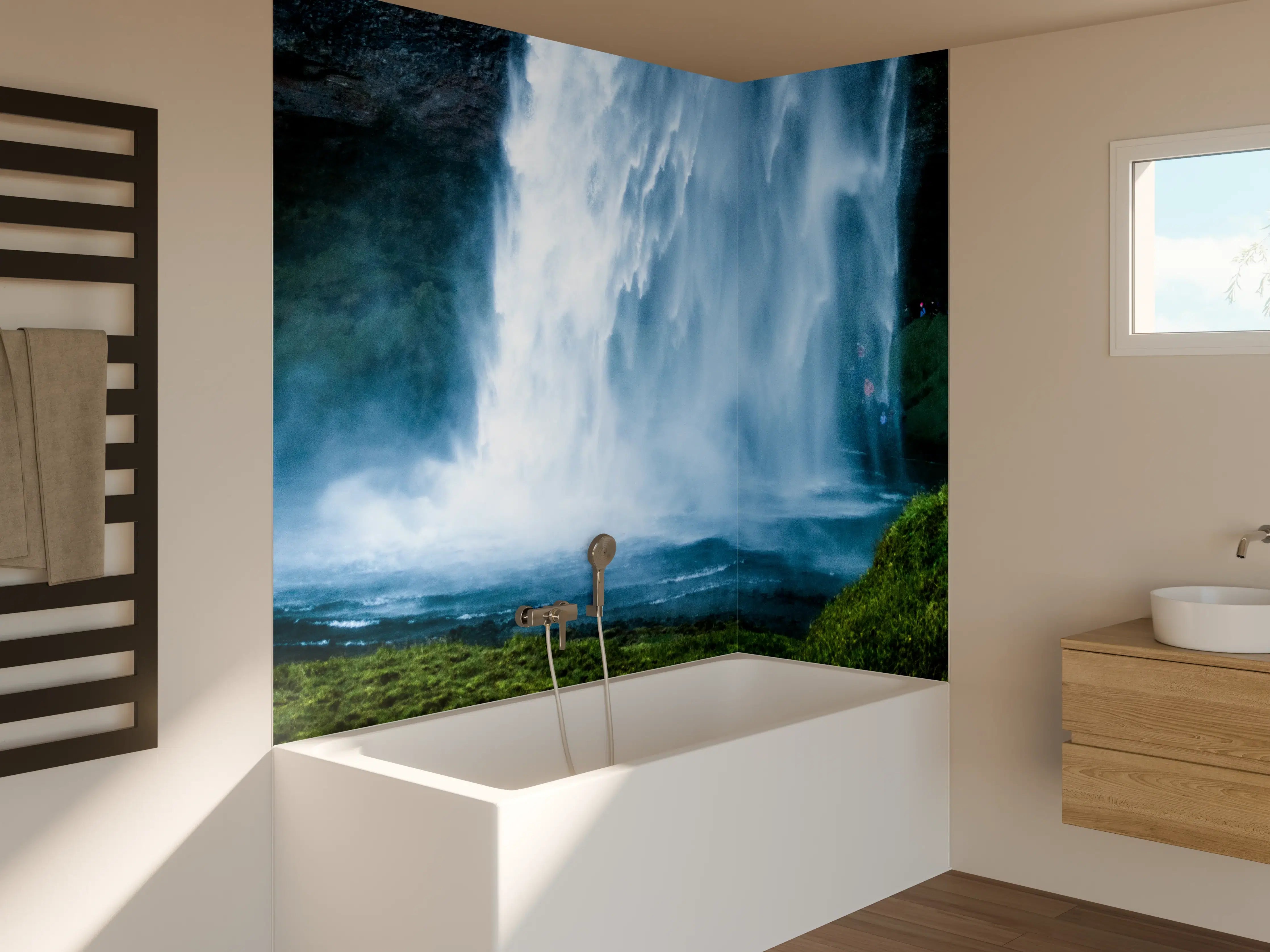 Badewannen-Rückwand - Majestätischer Wasserfall in Island