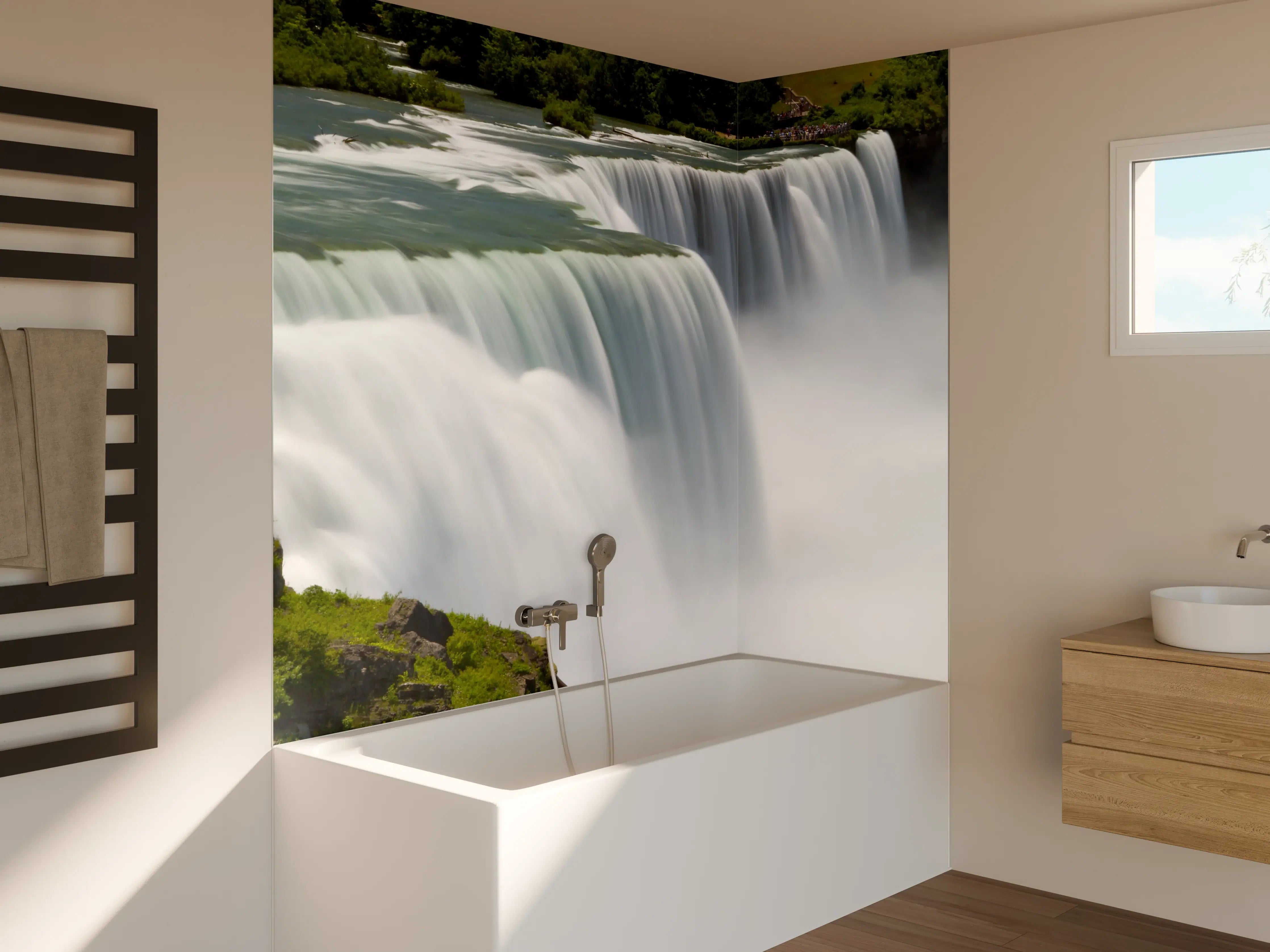 Badewannen-Rückwand - Majestätischer Wasserfall in Wasser und Grün