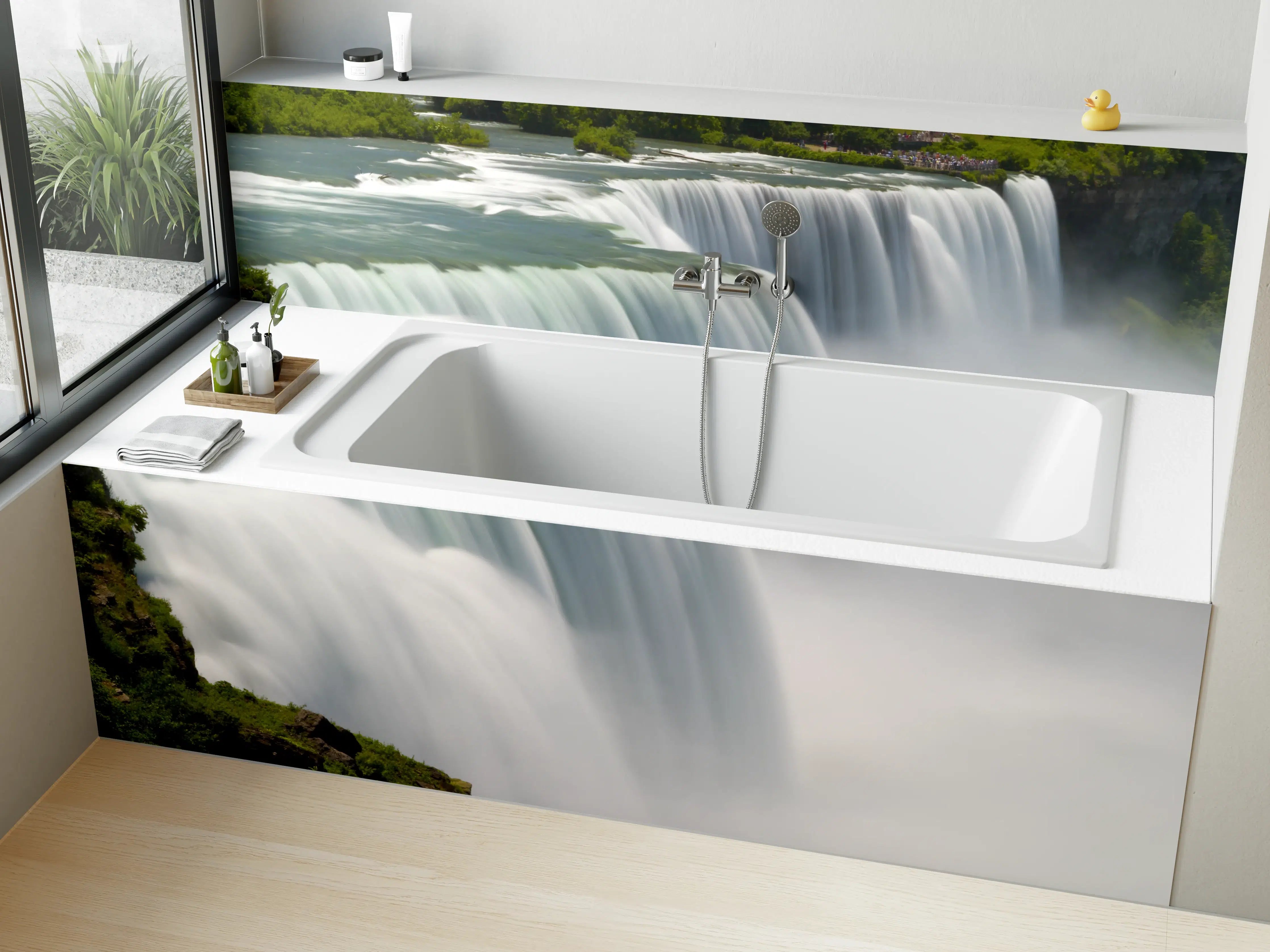 Badewannen-Rückwand - Majestätischer Wasserfall in Wasser und Grün