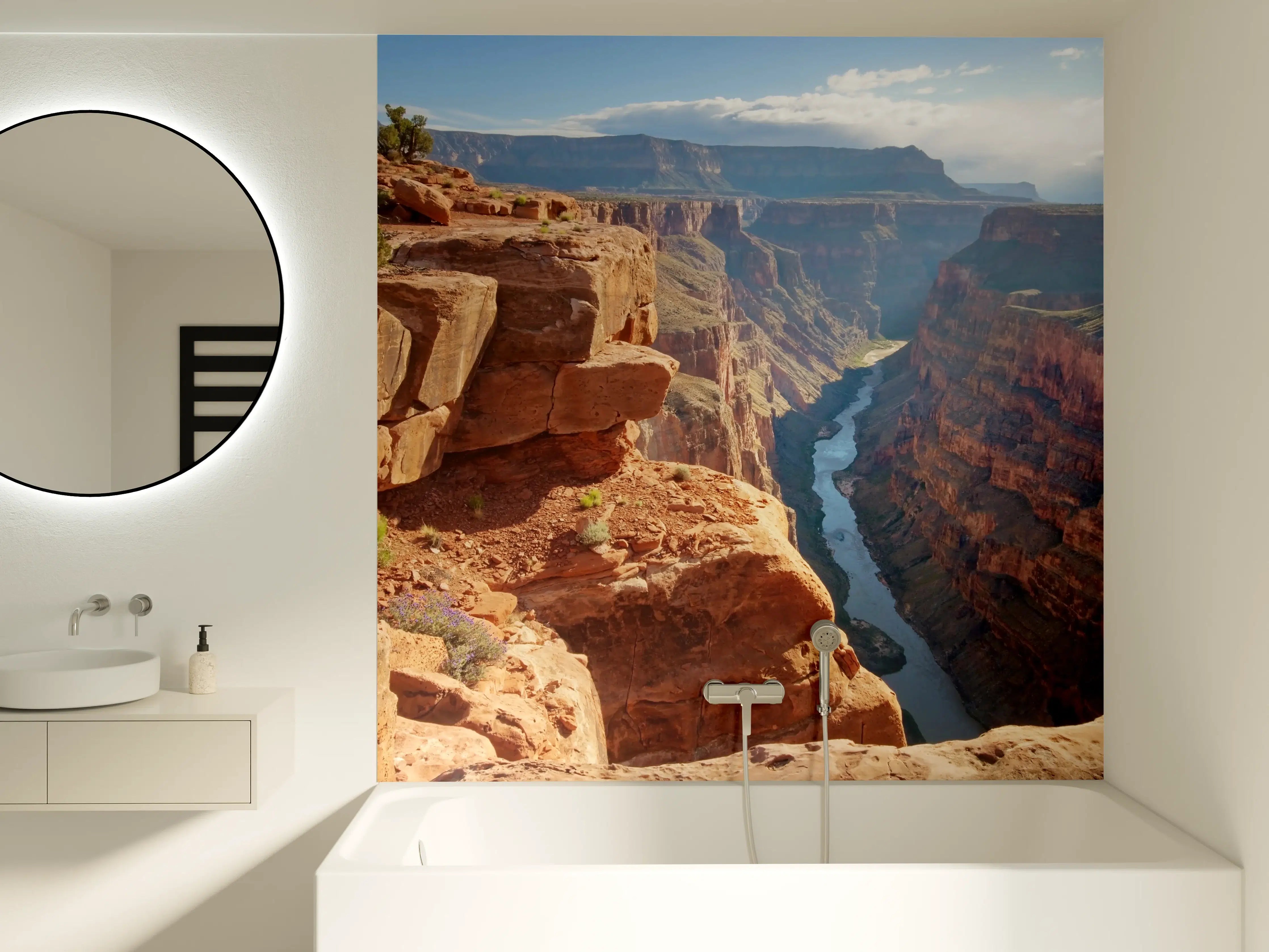 Badewannen-Rückwand - Majestätisches Grau-Canyon mit Fluss