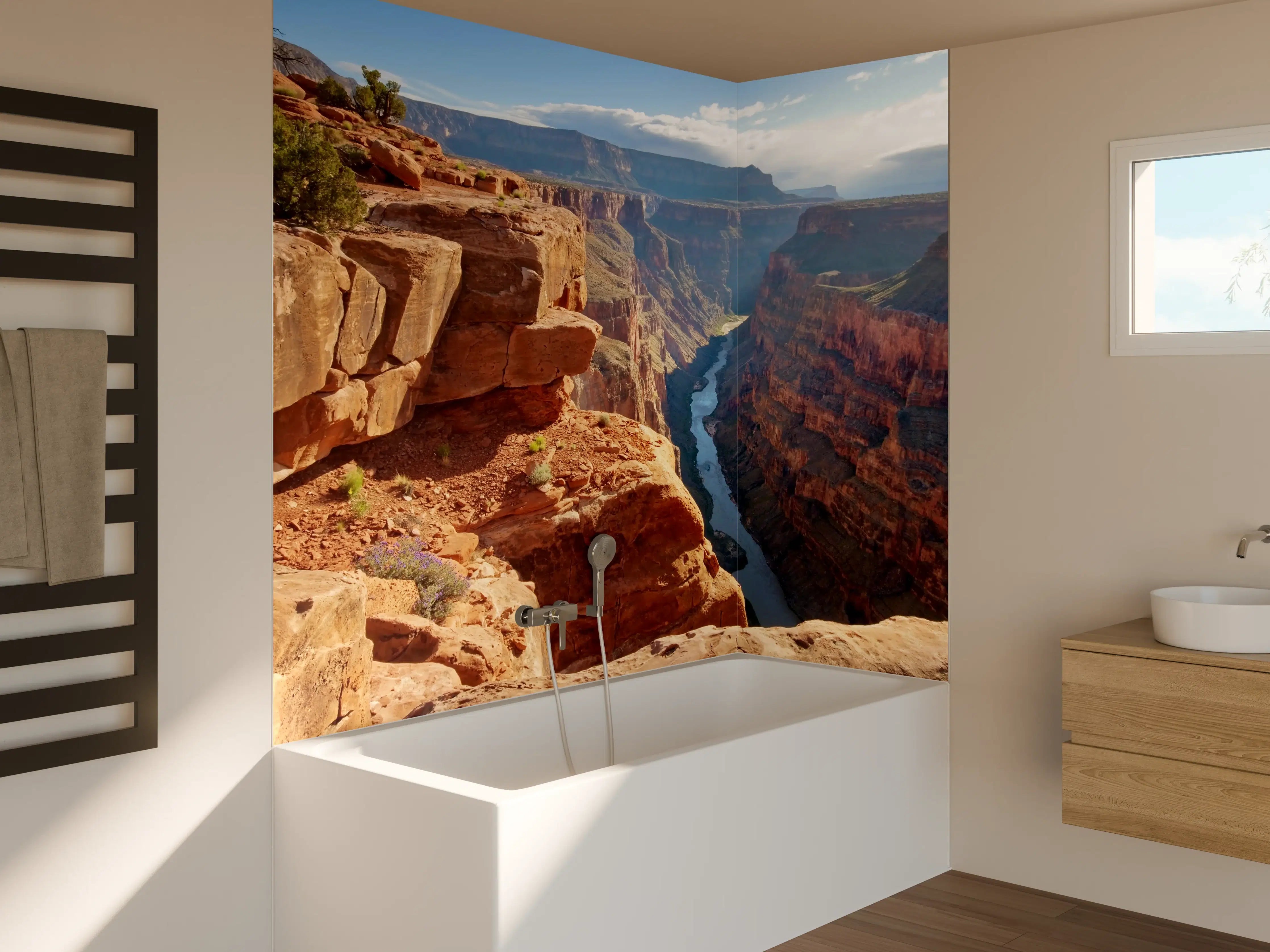 Badewannen-Rückwand - Majestätisches Grau-Canyon mit Fluss