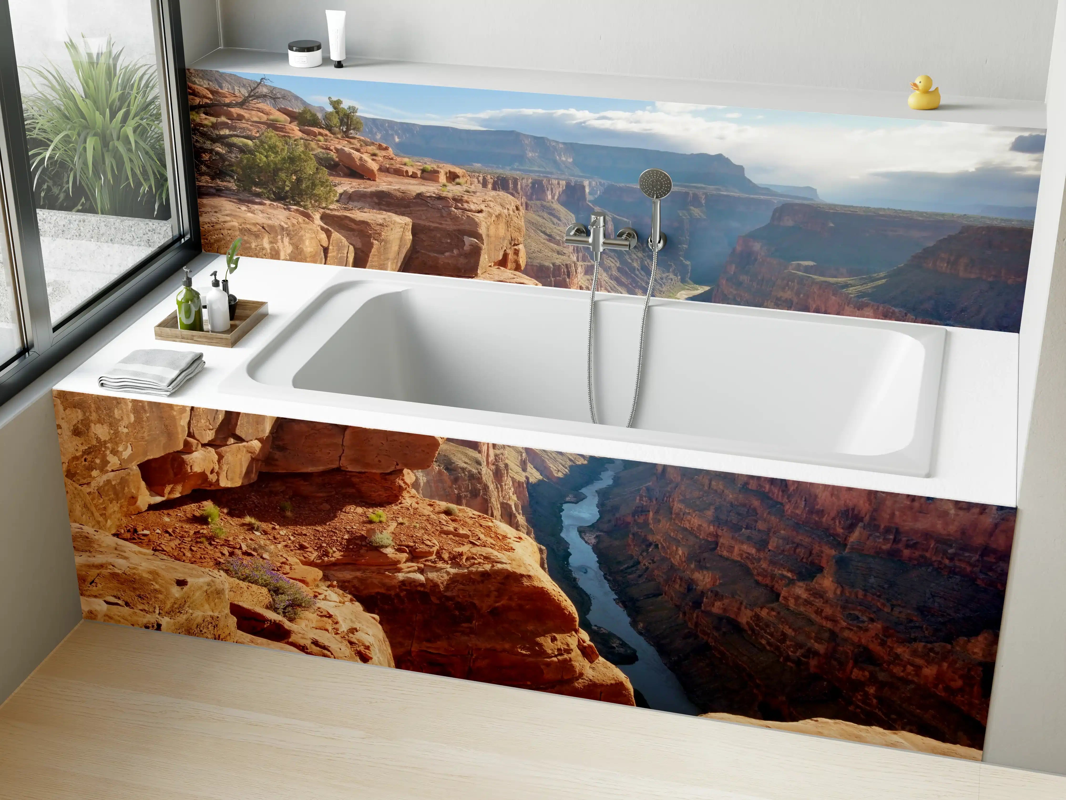 Badewannen-Rückwand - Majestätisches Grau-Canyon mit Fluss