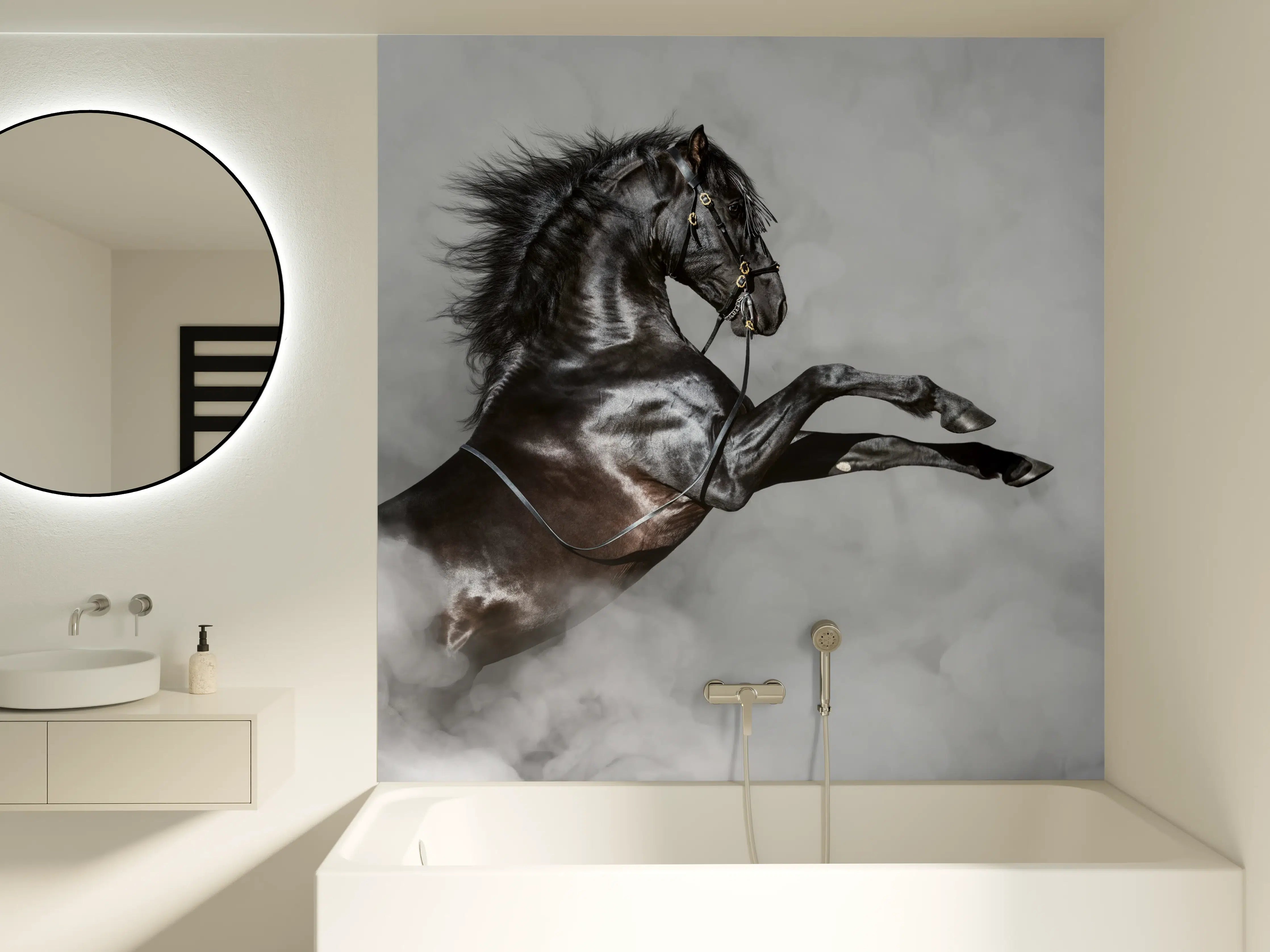 Badewannen-Rückwand - Majestätisches Schwarzes Pferd