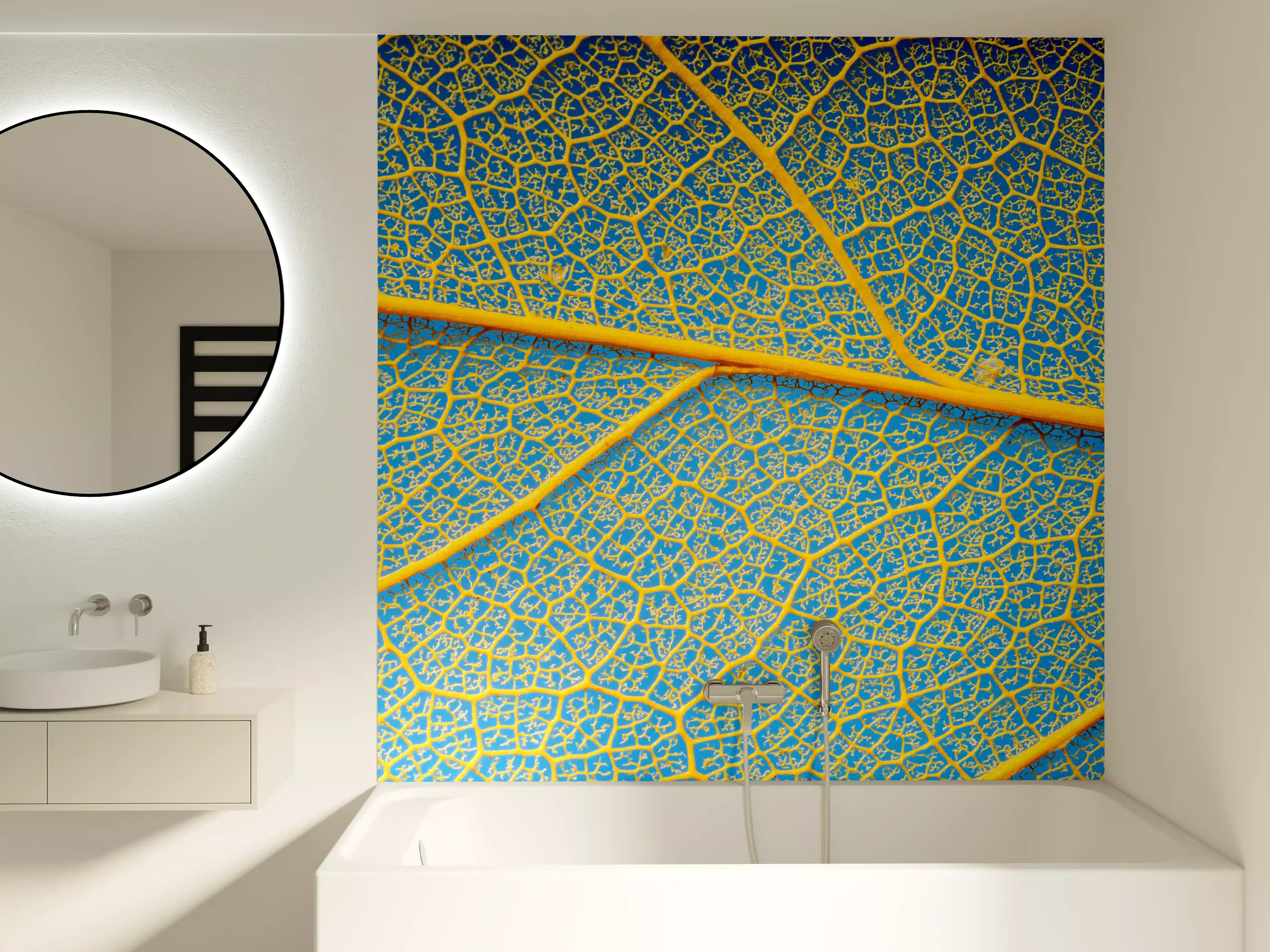 Badewannen-Rückwand - Makro Blattadern Textur Gelb-Blau