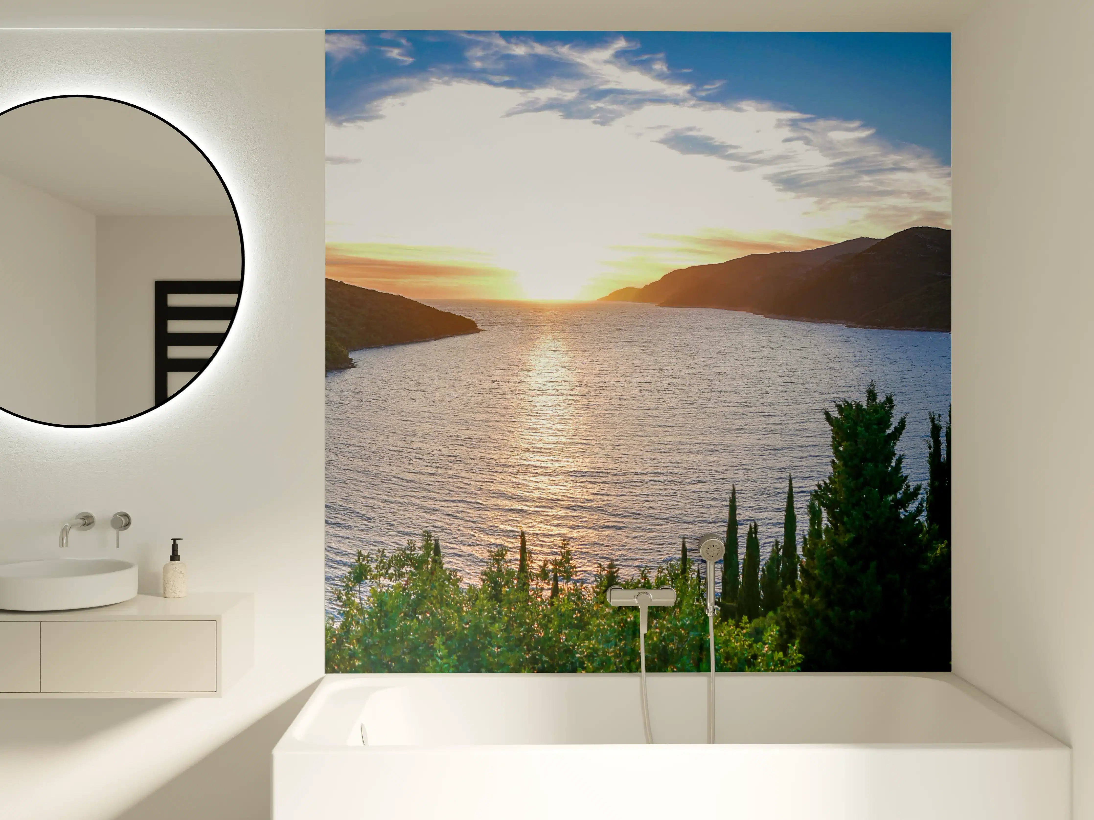 Badewannen-Rückwand - Malerischer See bei Sonnenuntergang
