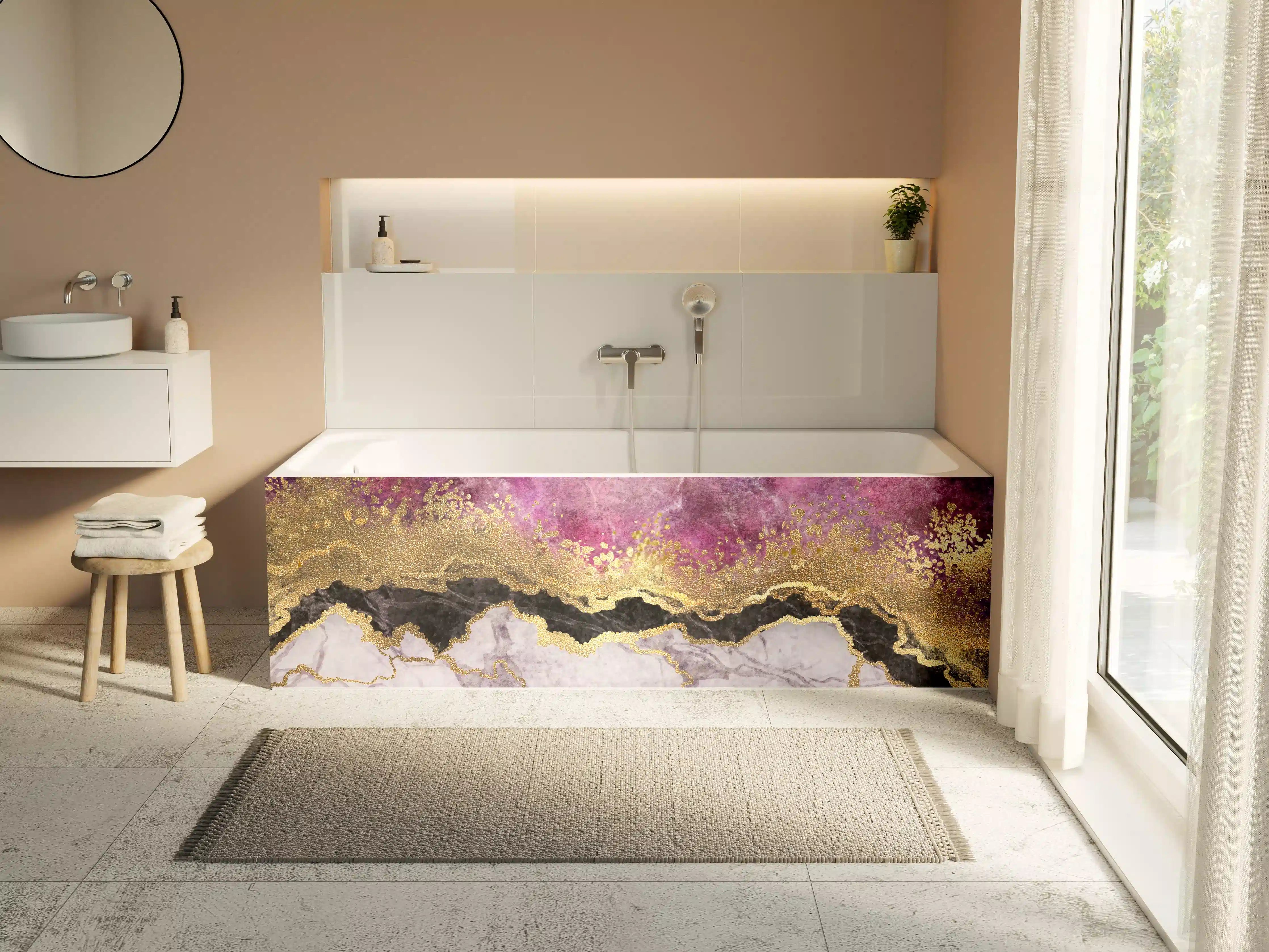 Badewannen-Rückwand - Marble and Gold Abstract Design