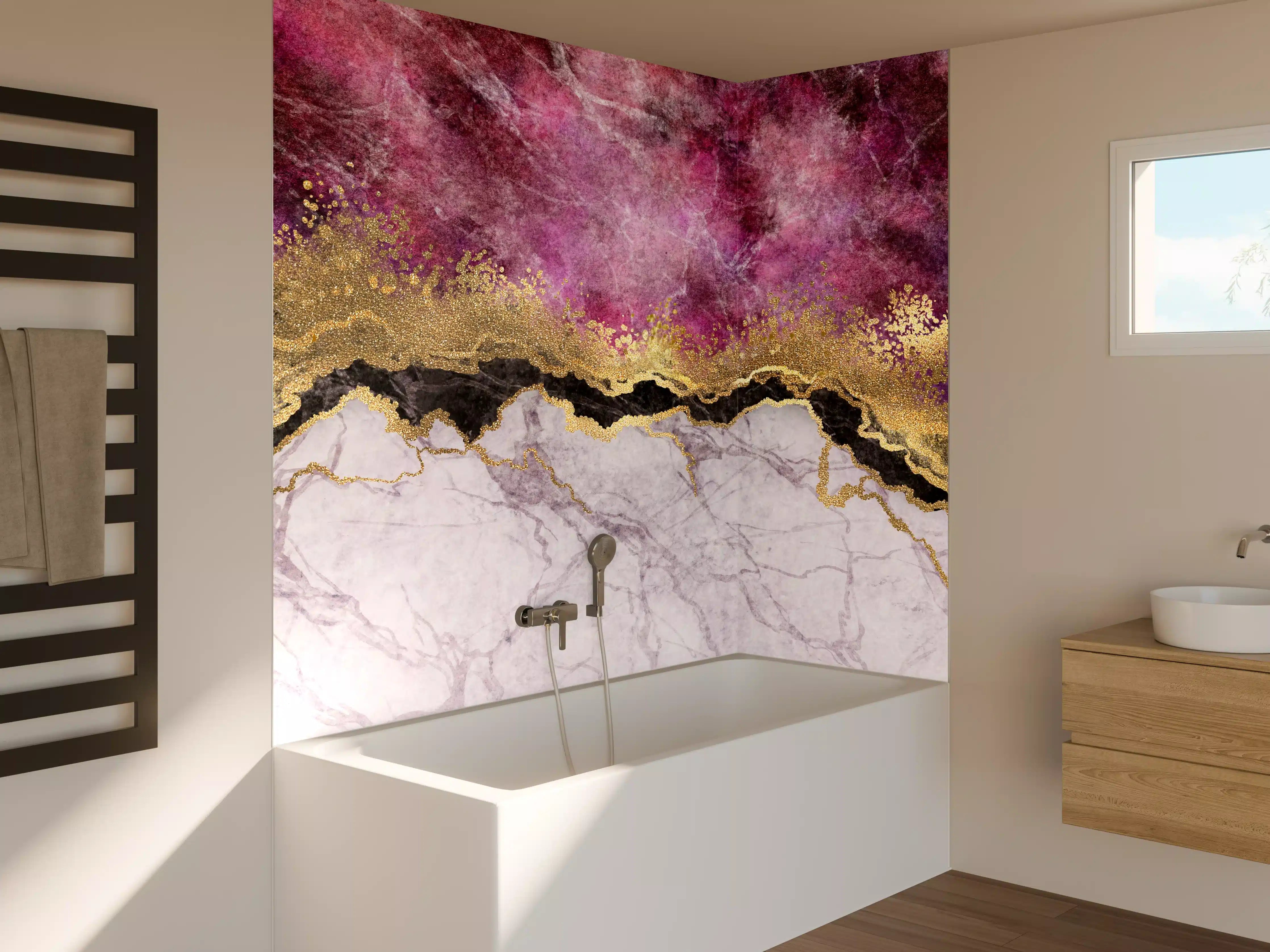 Badewannen-Rückwand - Marble and Gold Abstract Design