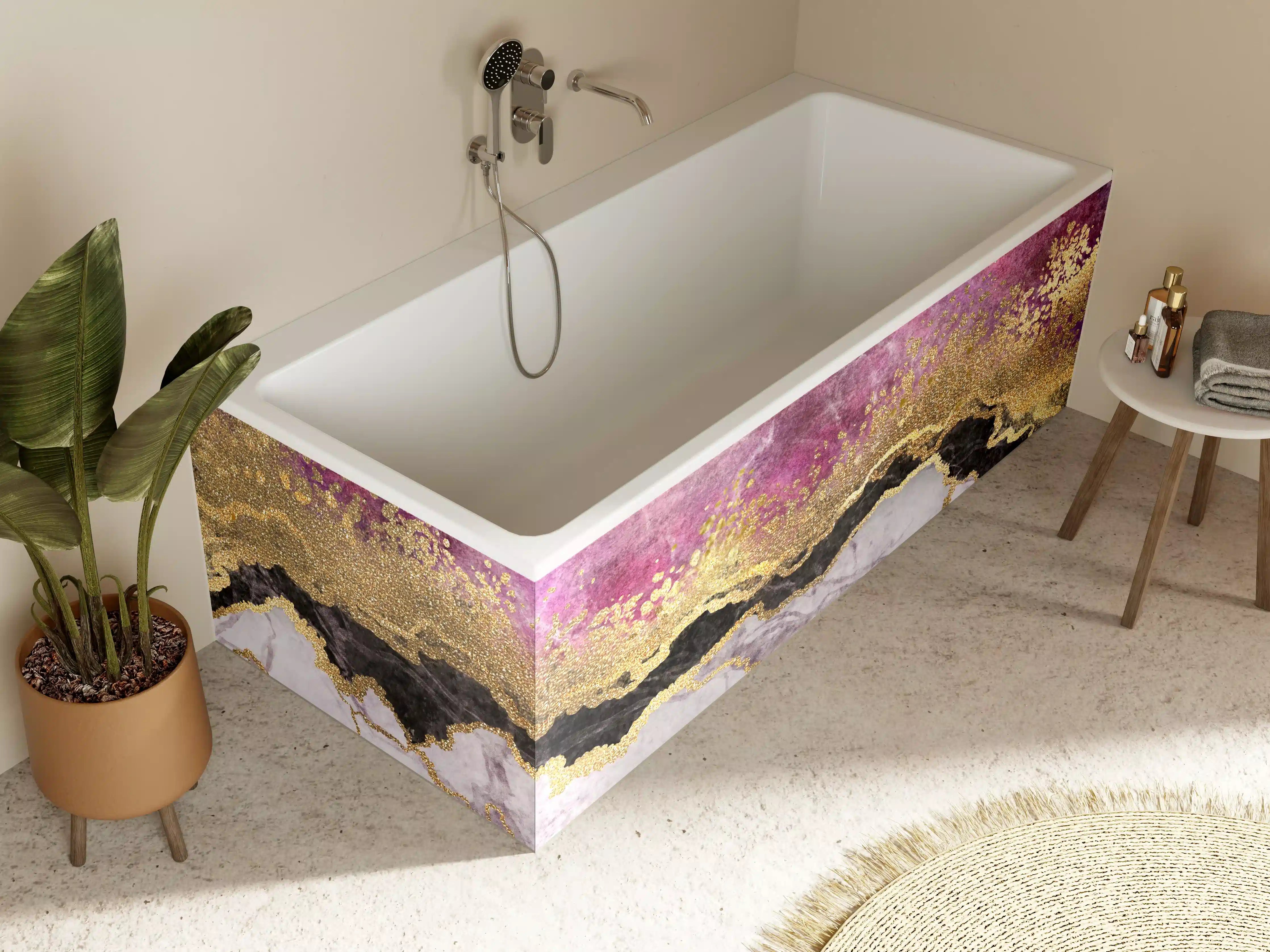 Badewannen-Rückwand - Marble and Gold Abstract Design