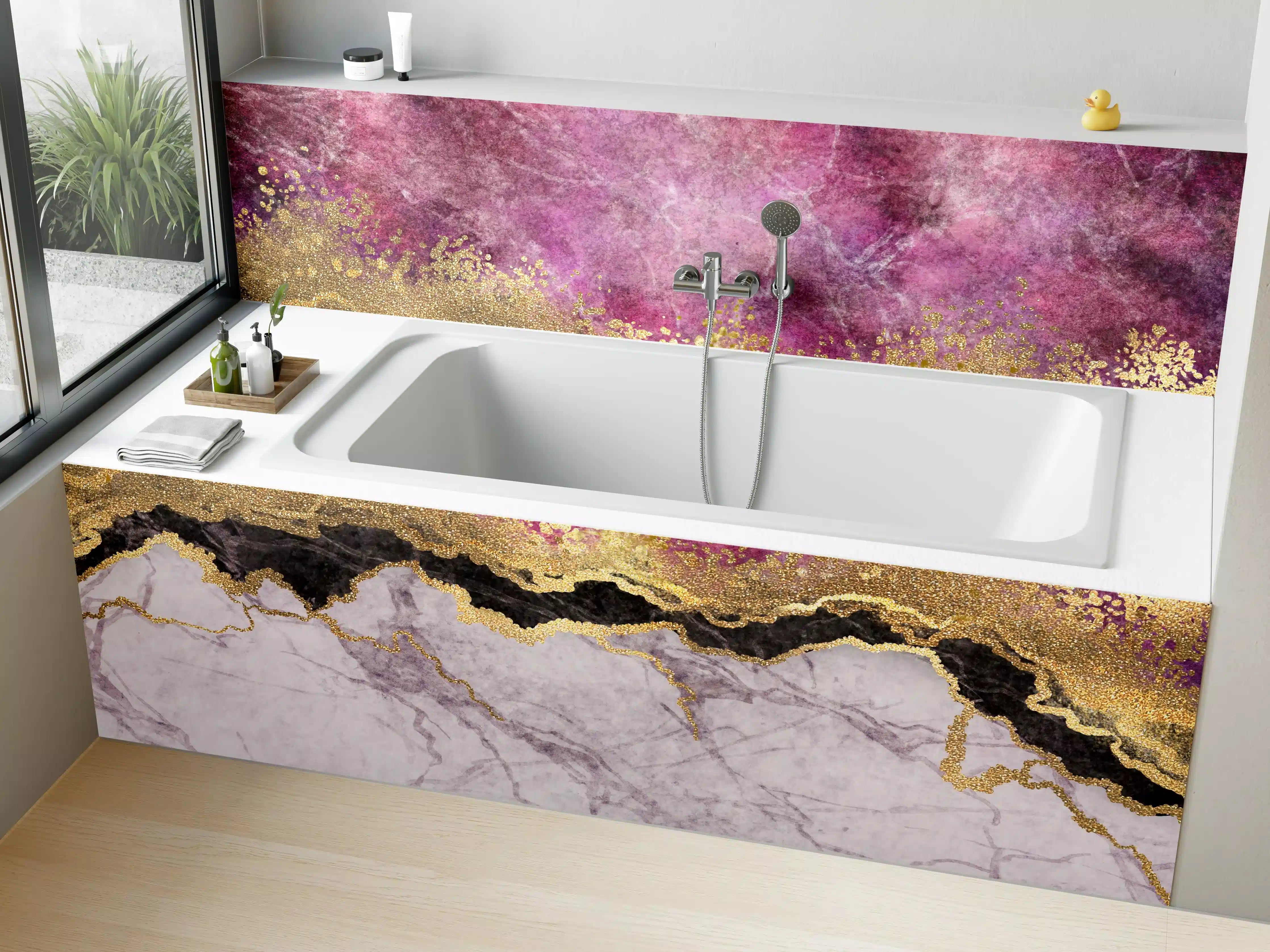 Badewannen-Rückwand - Marble and Gold Abstract Design