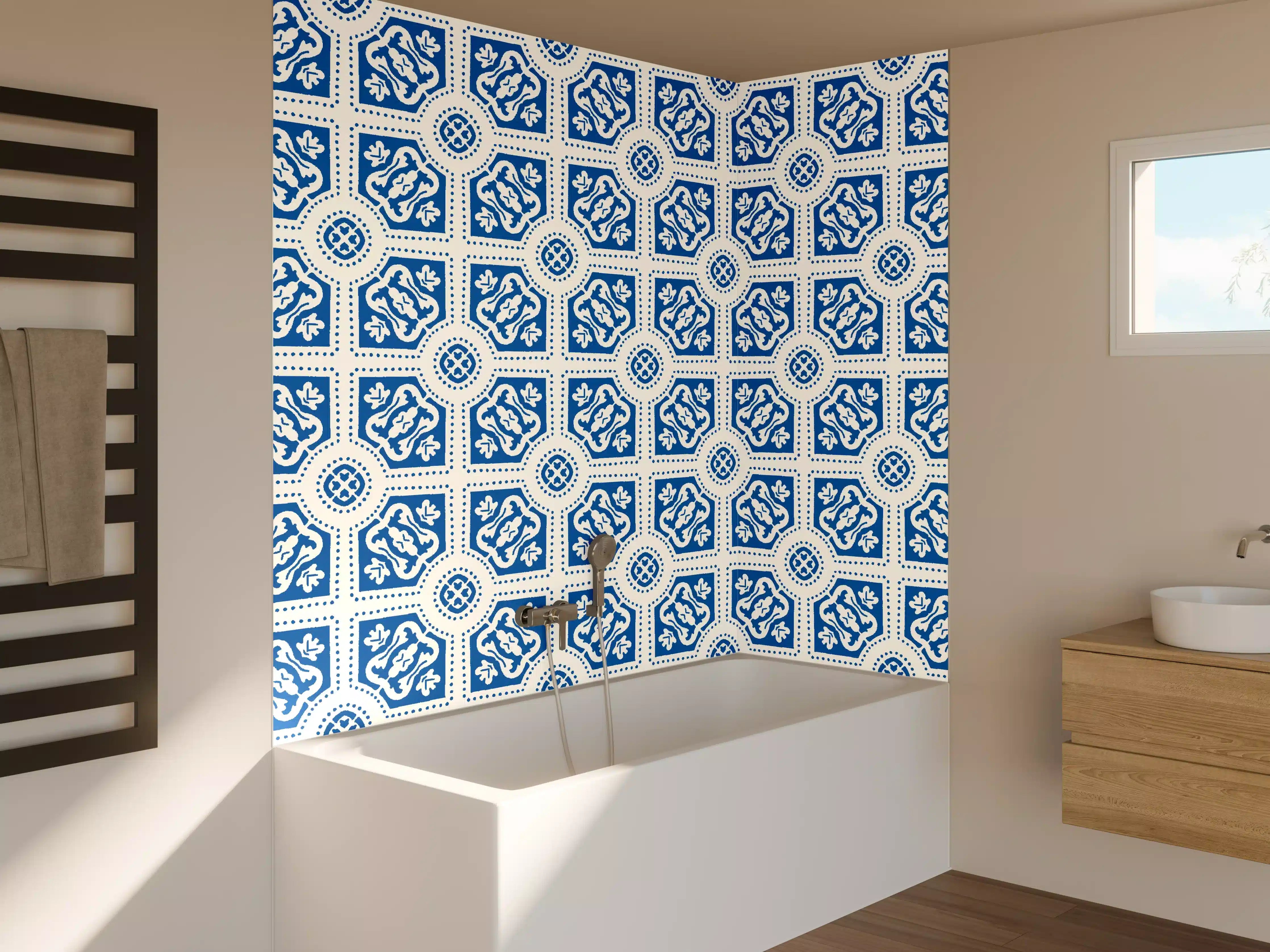 Badewannen-Rückwand - Maritimes Azur-Muster