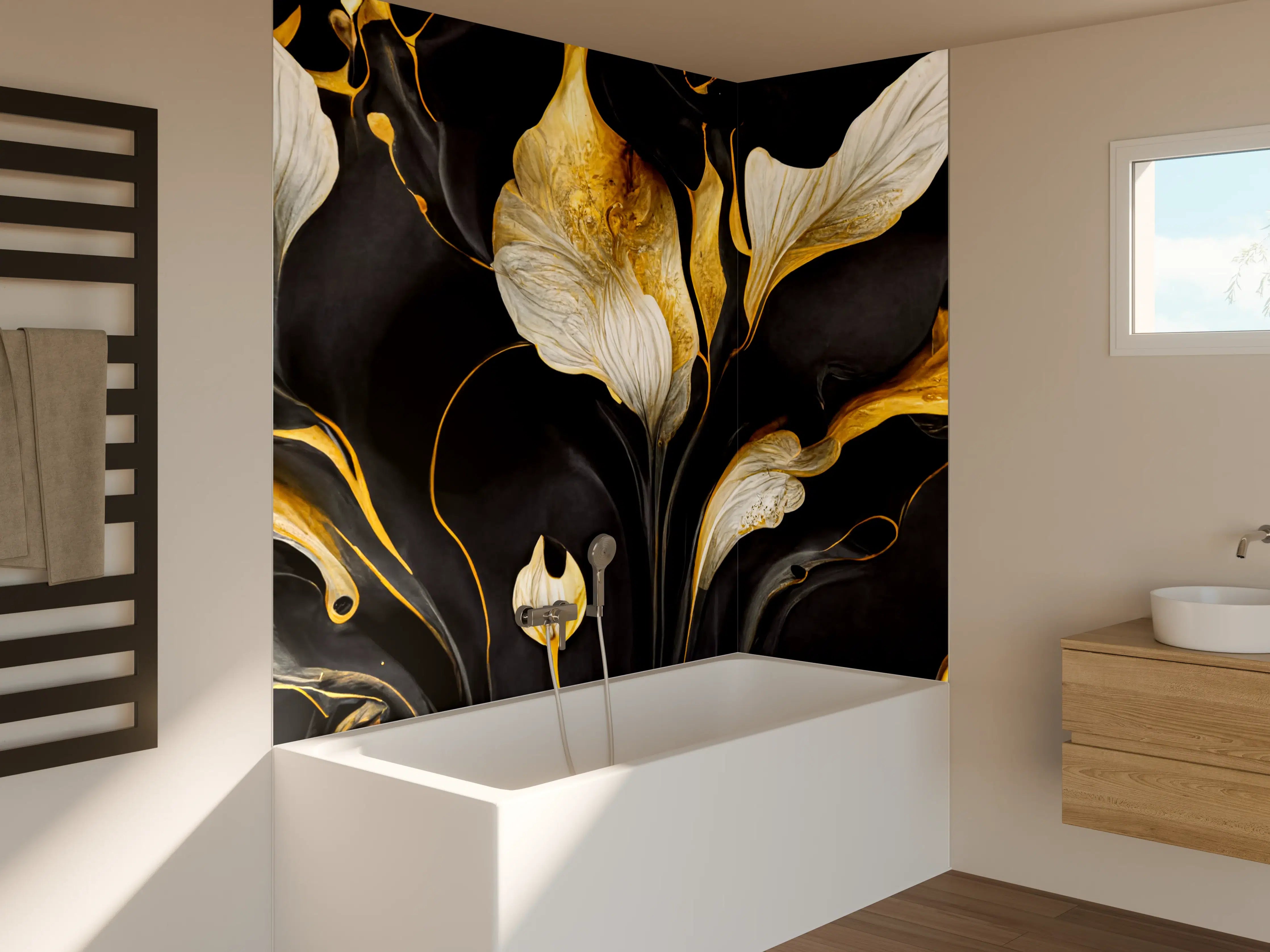 Badewannen-Rückwand - Marmor Blumenmuster