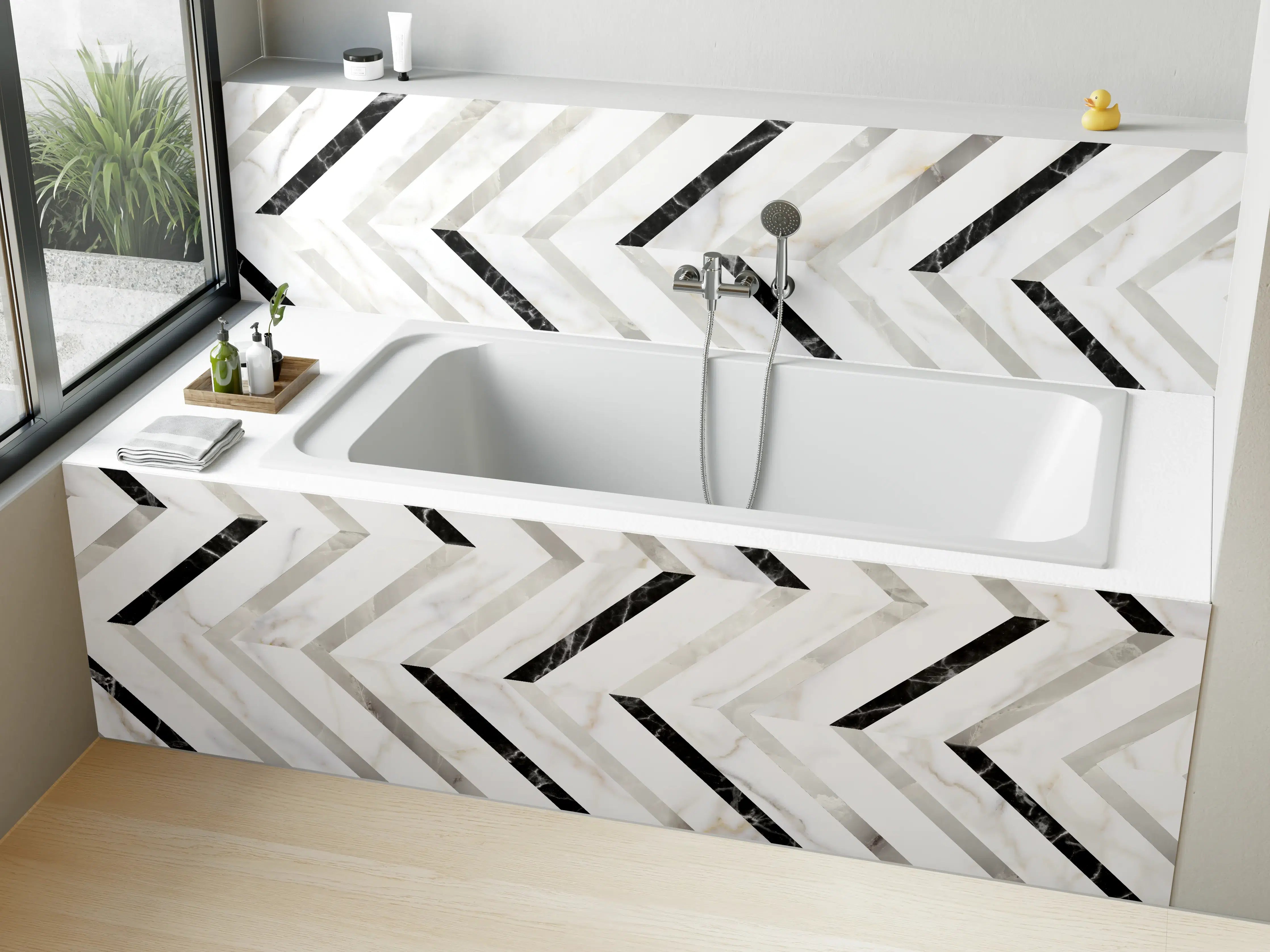Badewannen-Rückwand - Marmor Fischgrätenmuster