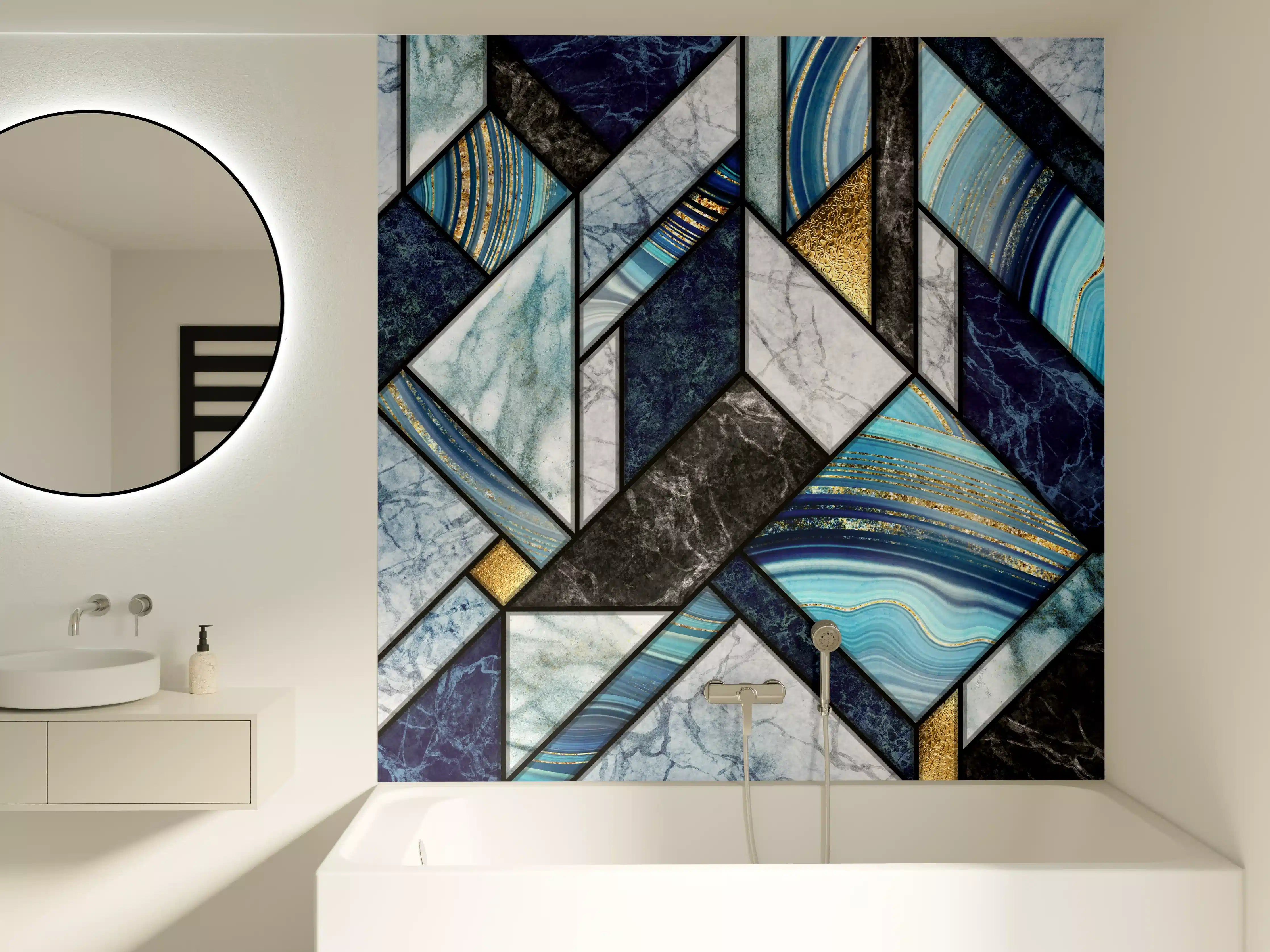 Badewannen-Rückwand - Marmor Granit Gold Inlay