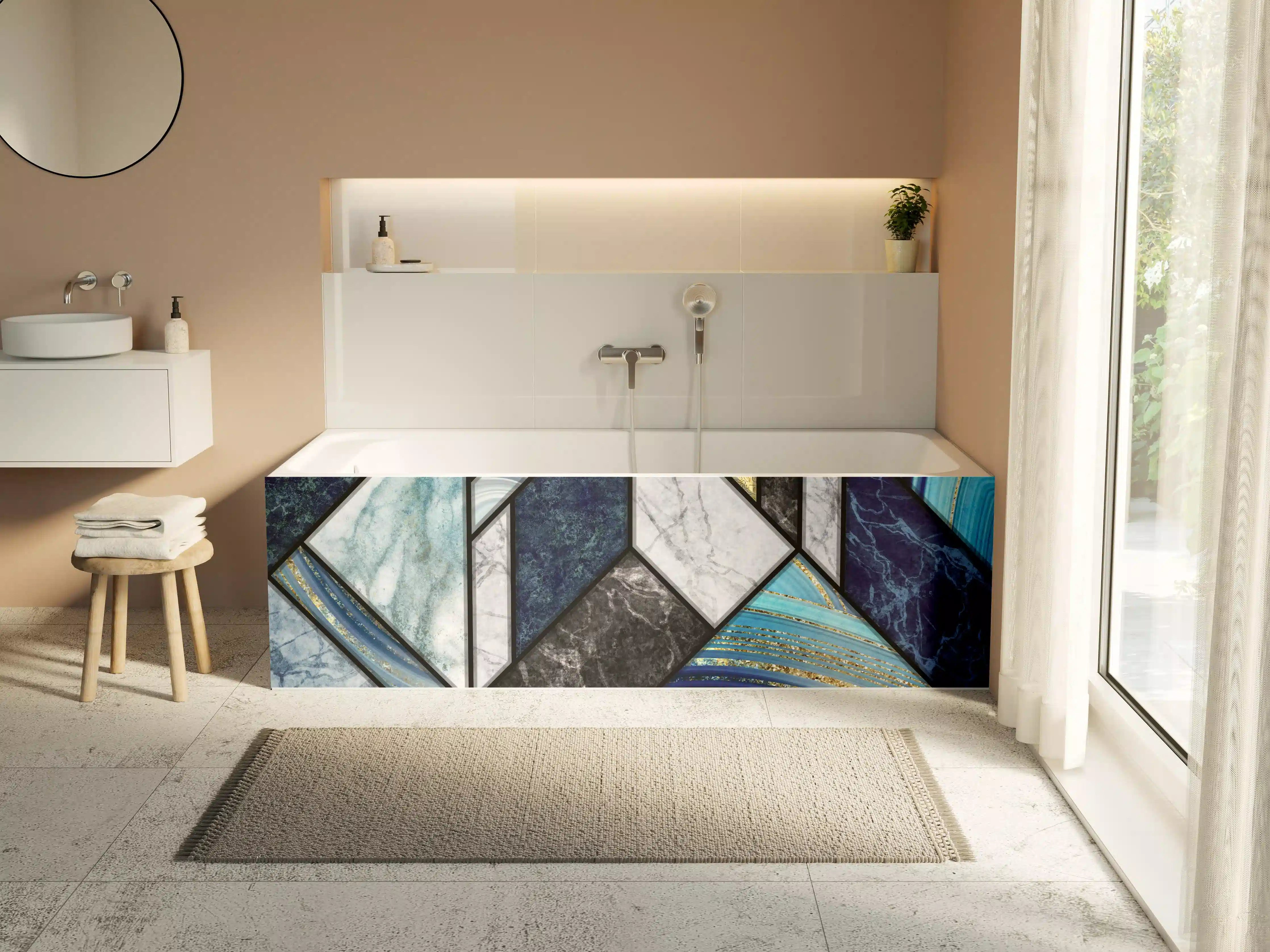 Badewannen-Rückwand - Marmor Granit Gold Inlay