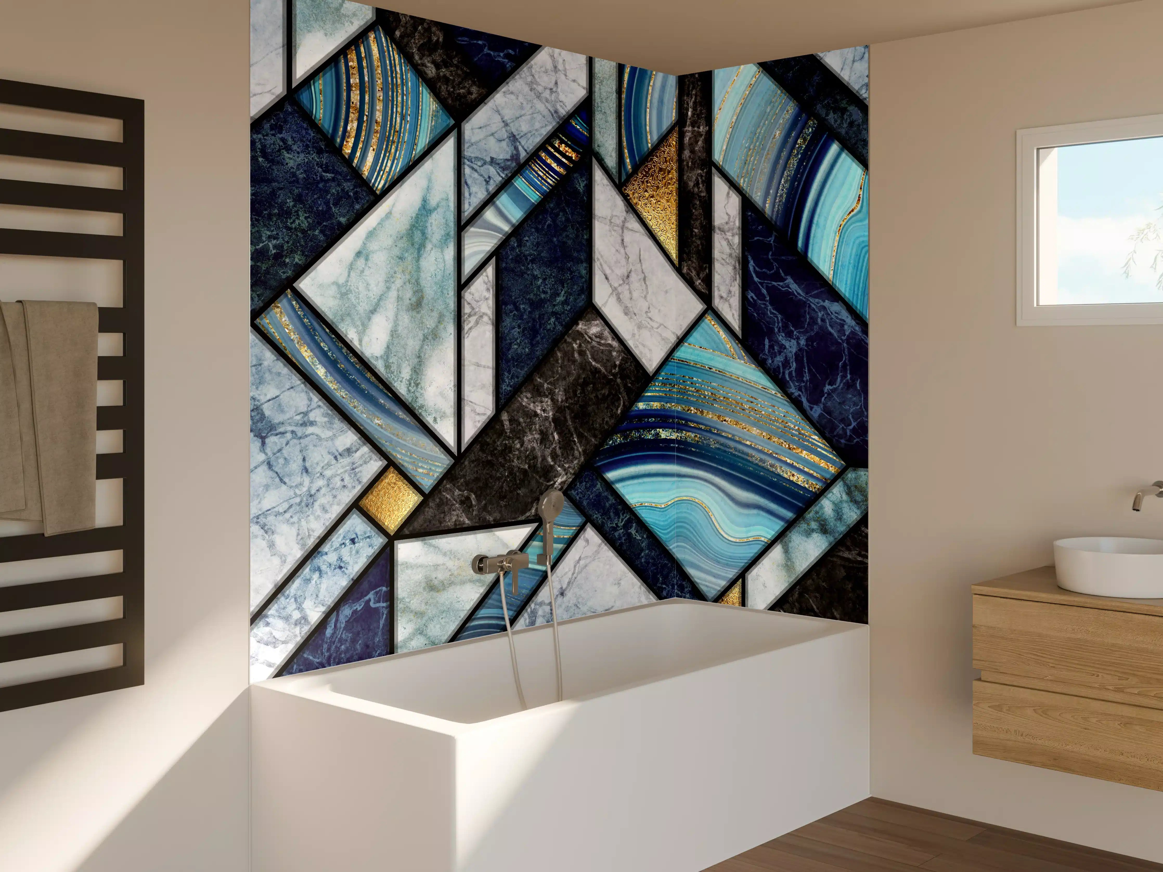 Badewannen-Rückwand - Marmor Granit Gold Inlay