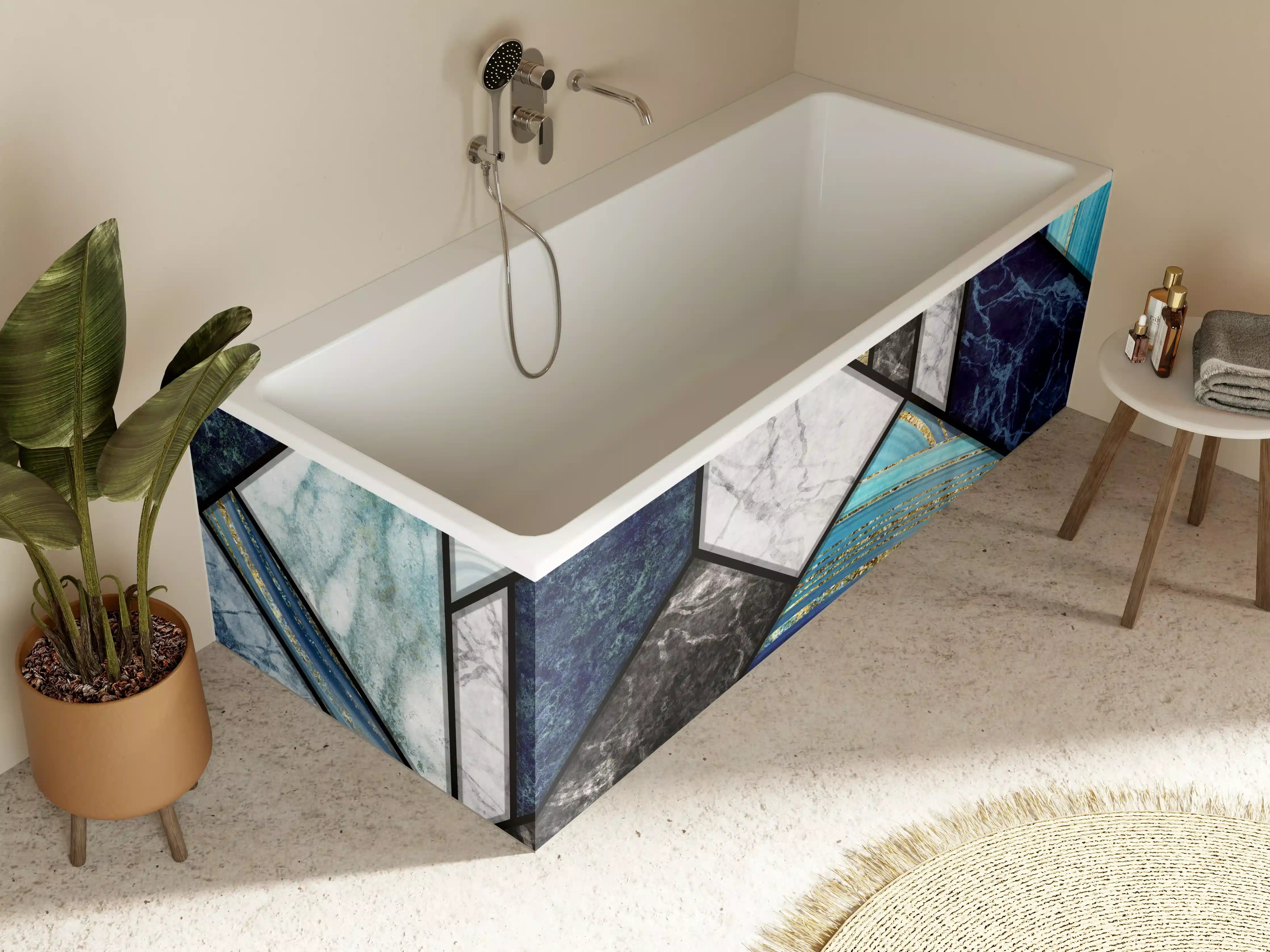 Badewannen-Rückwand - Marmor Granit Gold Inlay