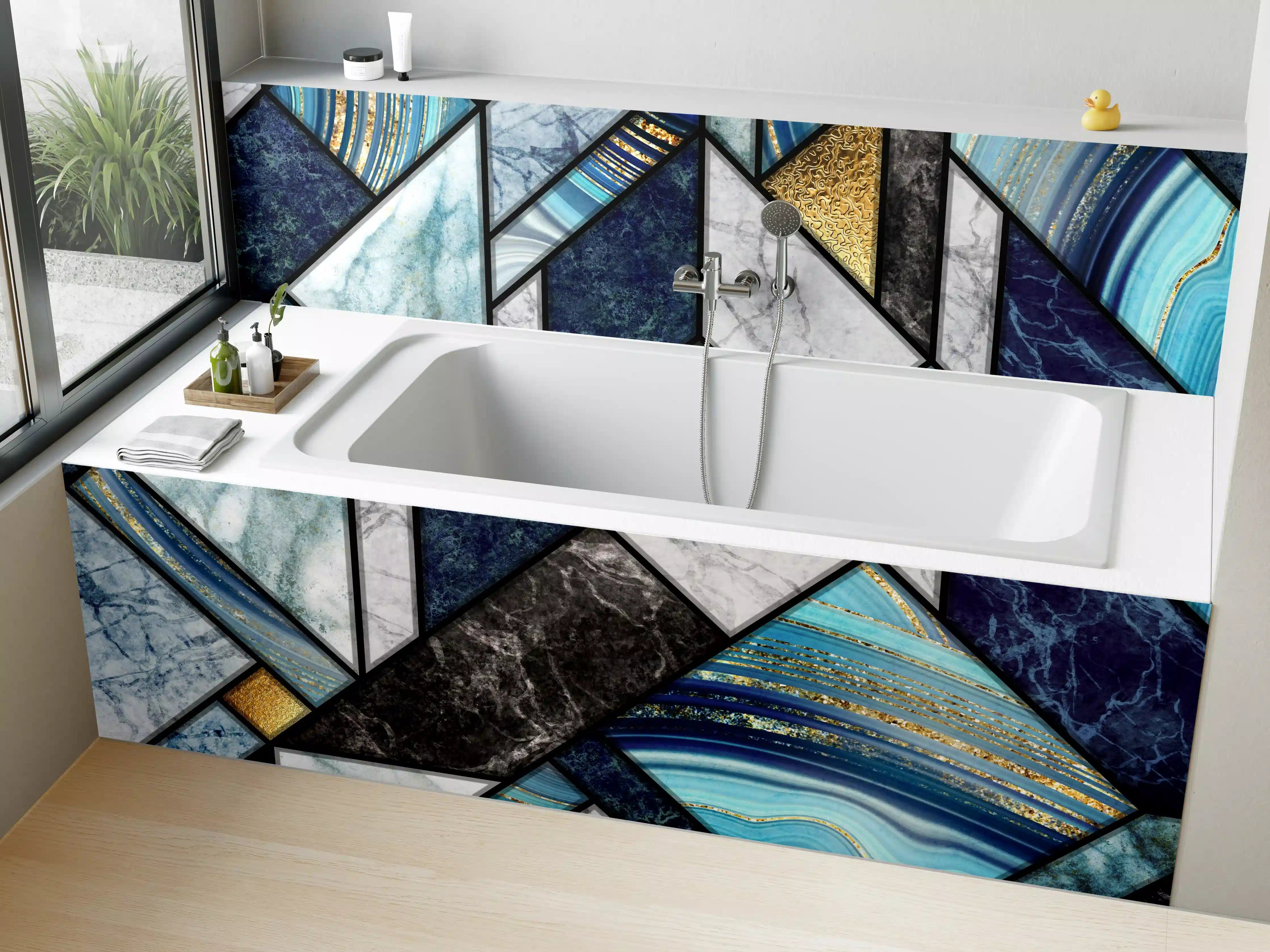 Badewannen-Rückwand - Marmor Granit Gold Inlay