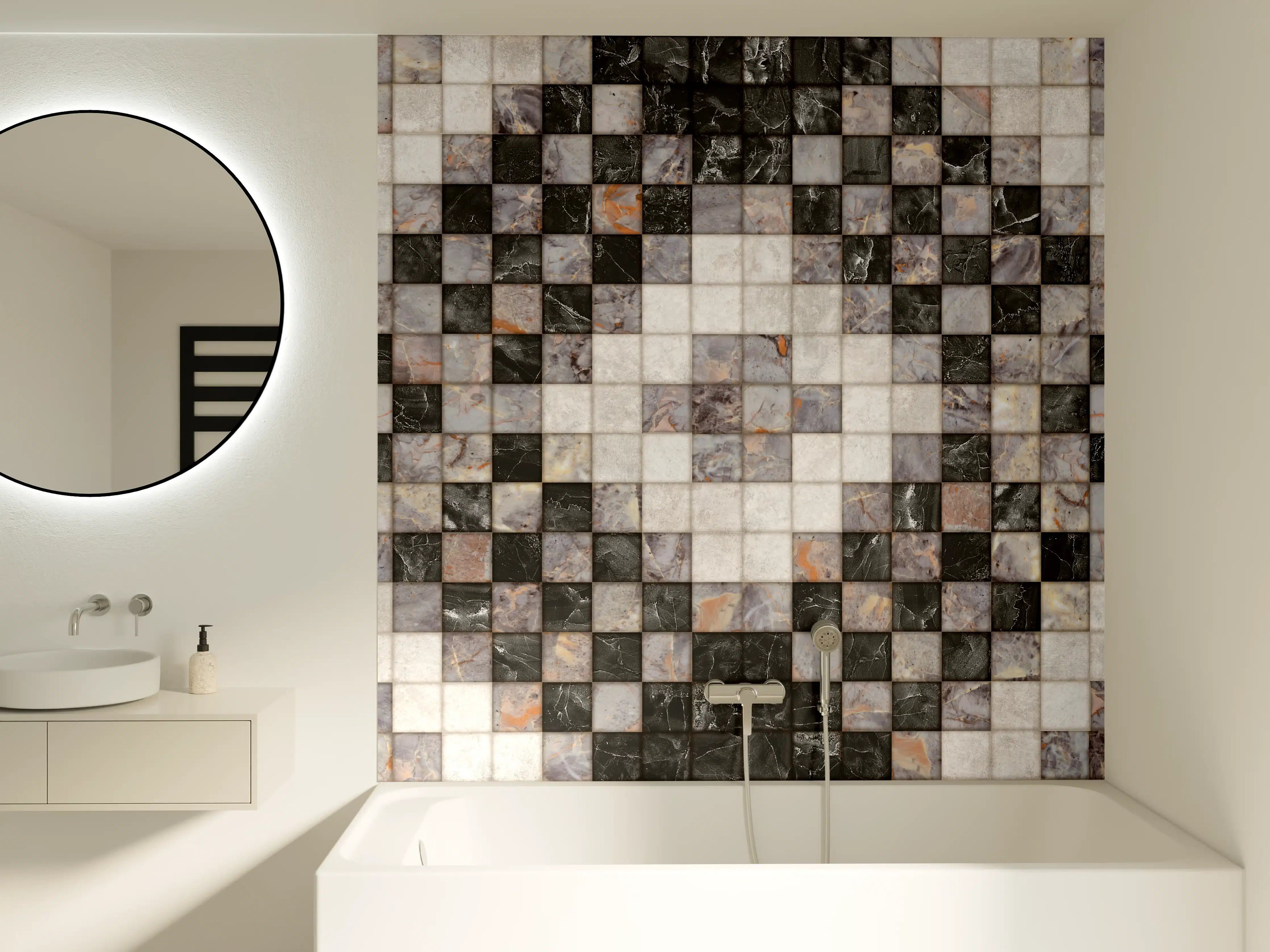 Badewannen-Rückwand - Marmor Textur - Retro-Muster 