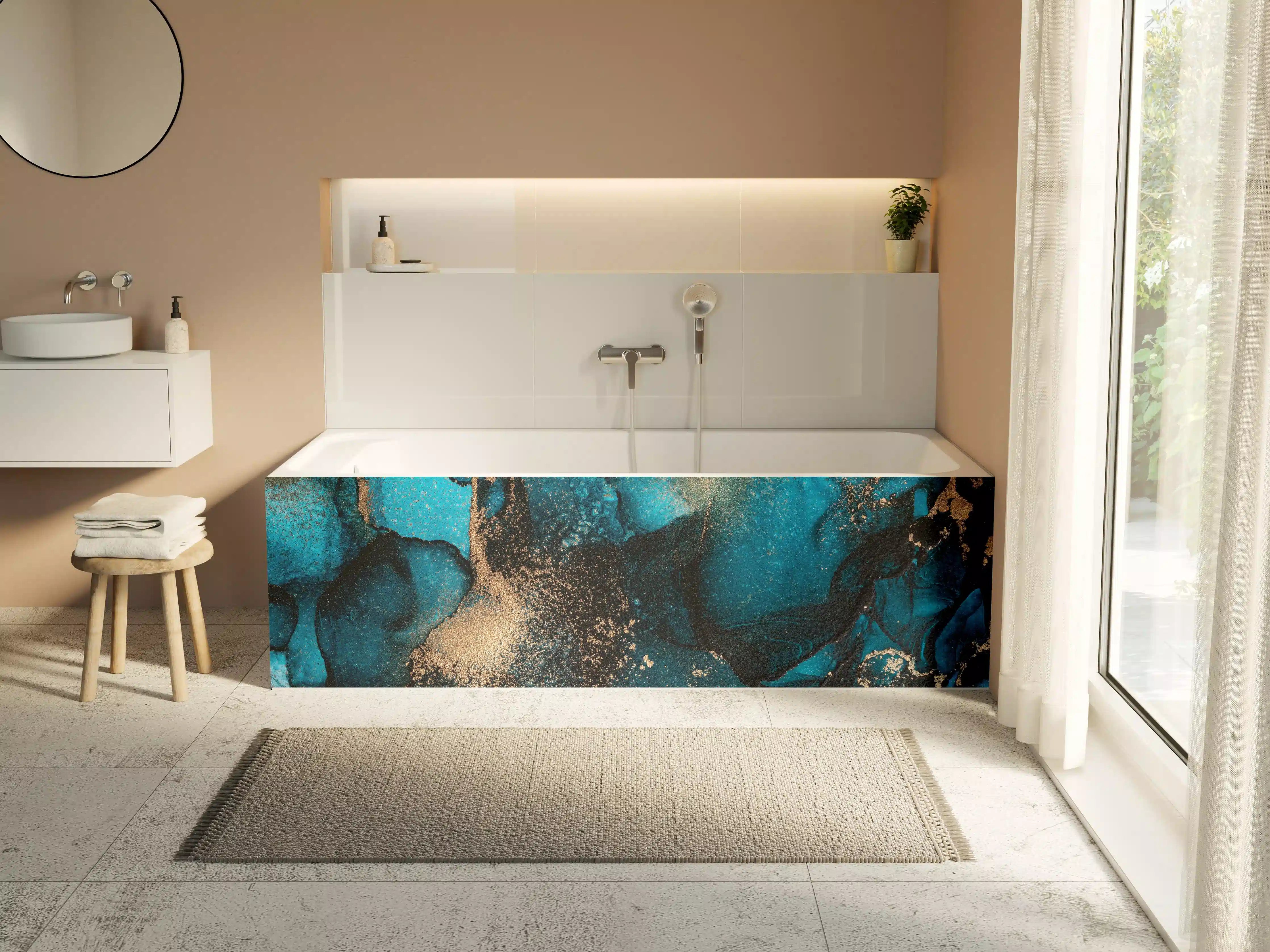 Badewannen-Rückwand - Marmor Wand Design - Flüssigmalerei