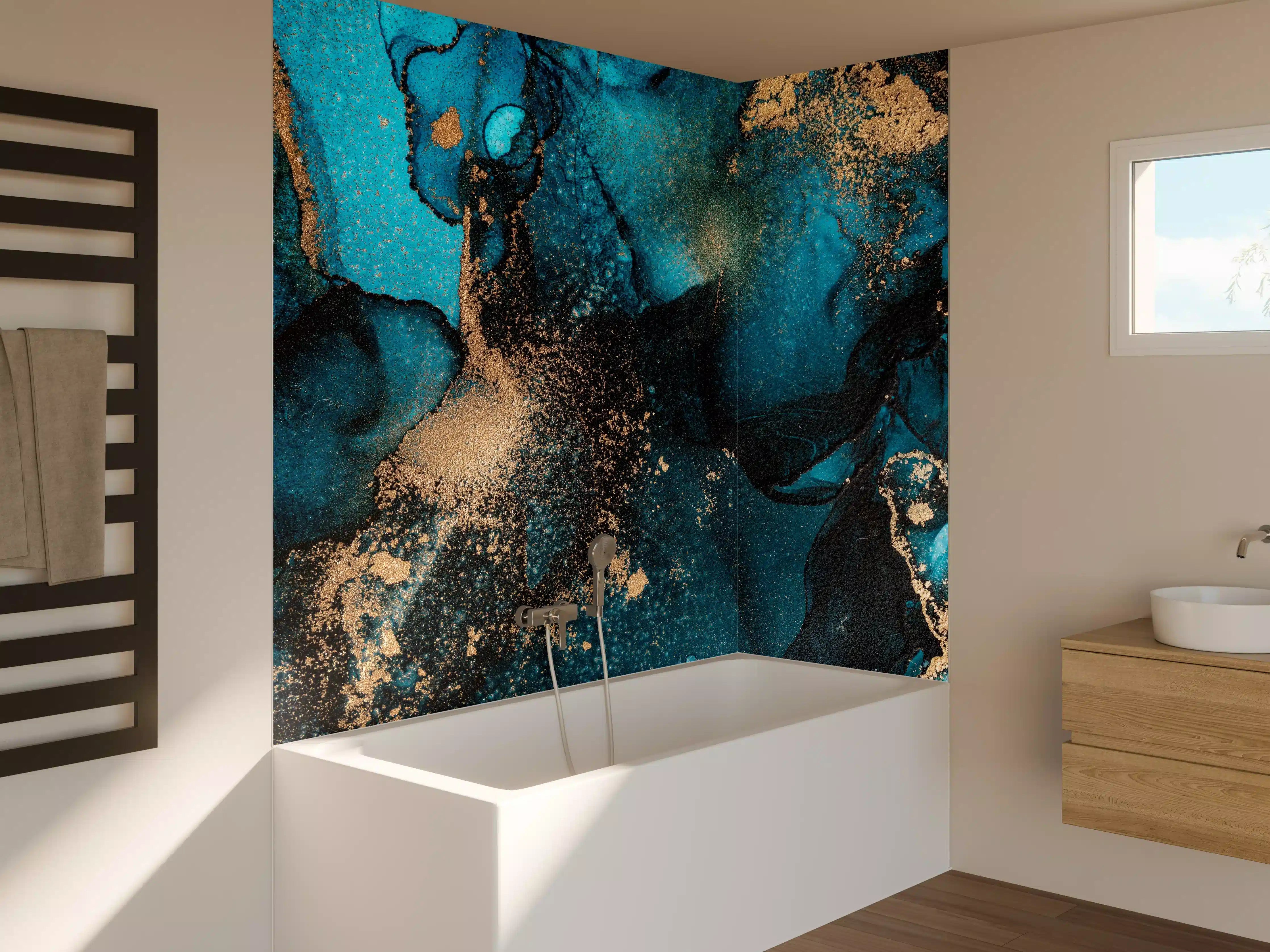 Badewannen-Rückwand - Marmor Wand Design - Flüssigmalerei
