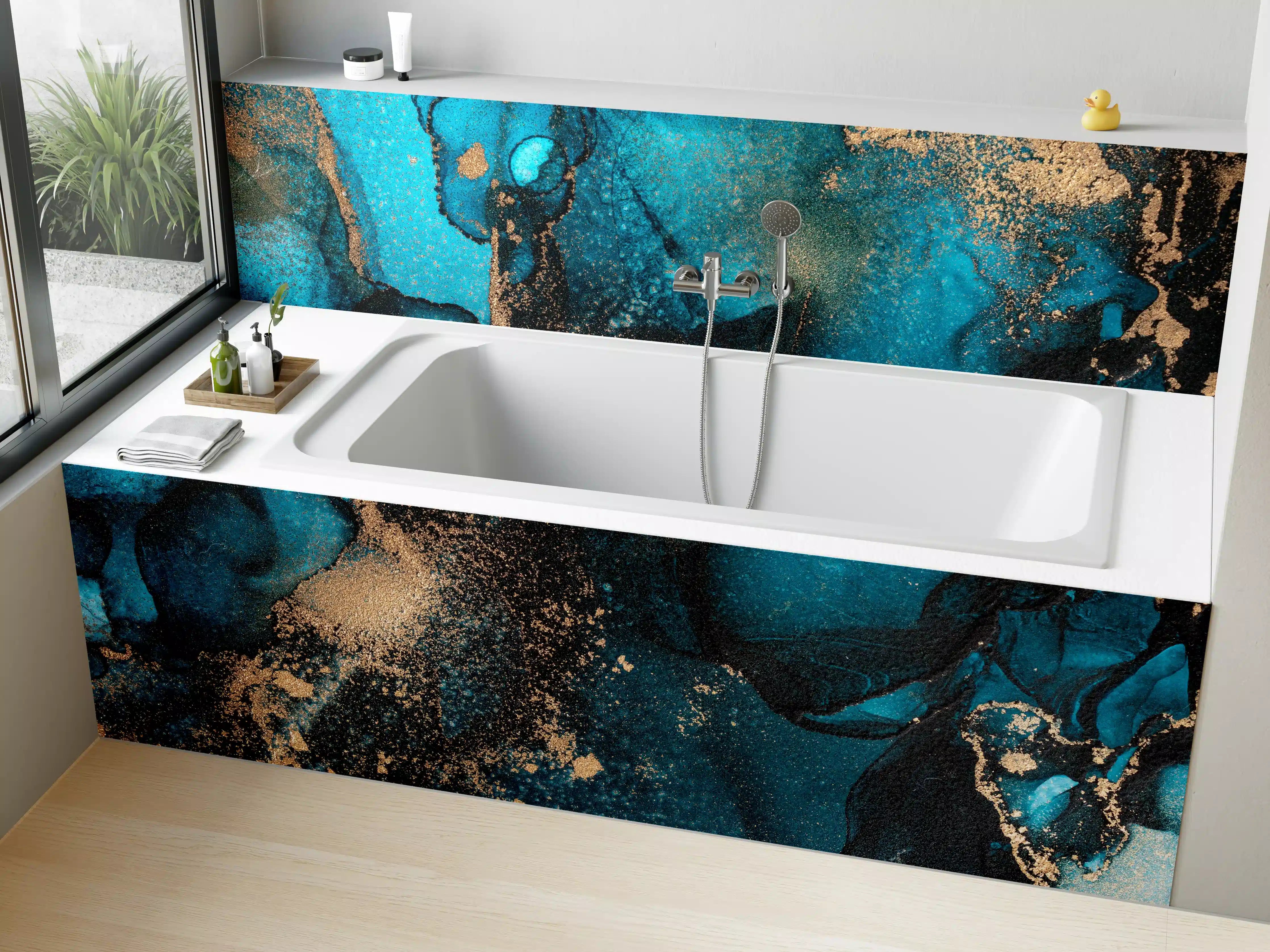 Badewannen-Rückwand - Marmor Wand Design - Flüssigmalerei