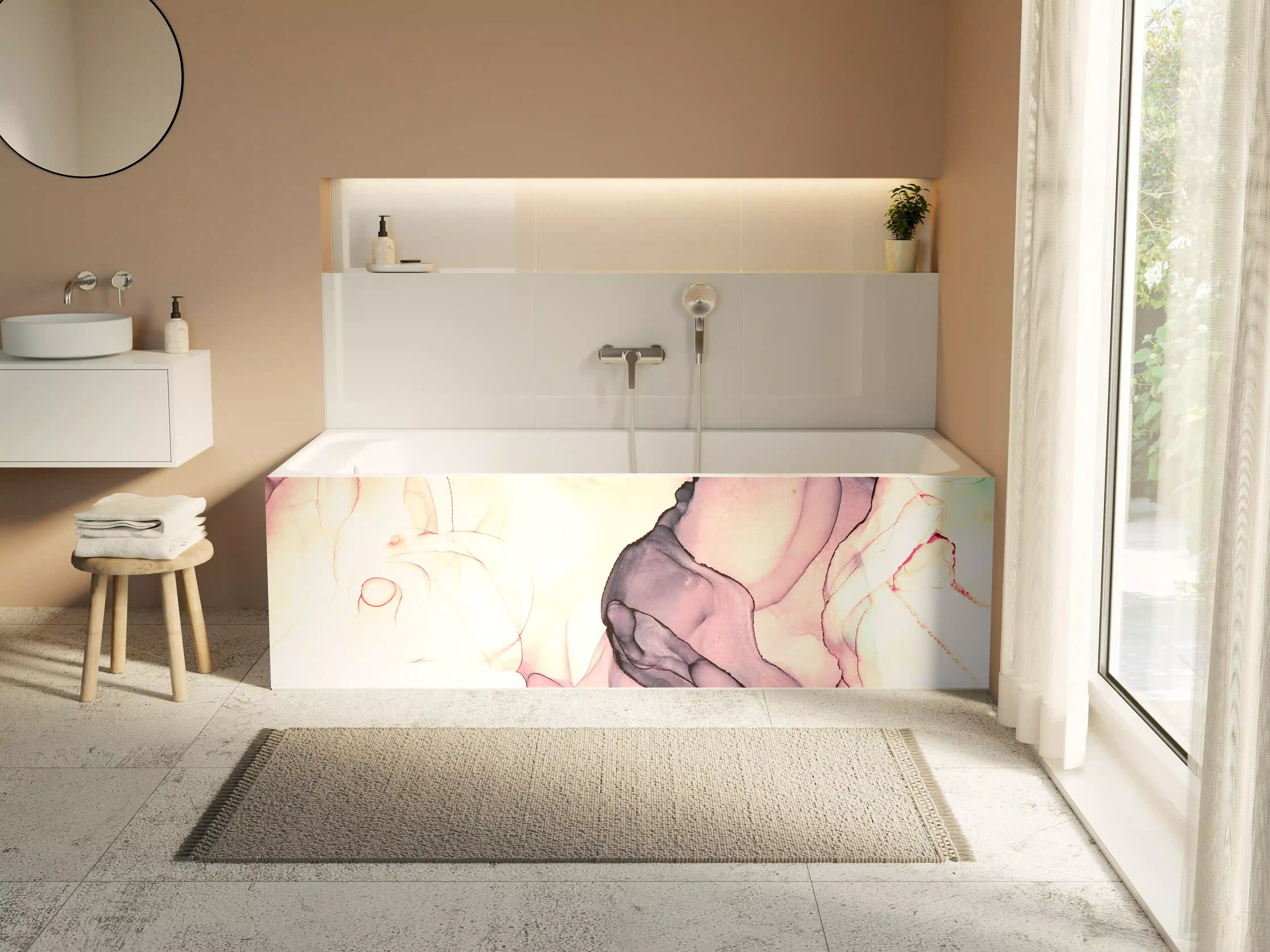 Badewannen-Rückwand - Marmor Wanddesign - Flüssigmalerei