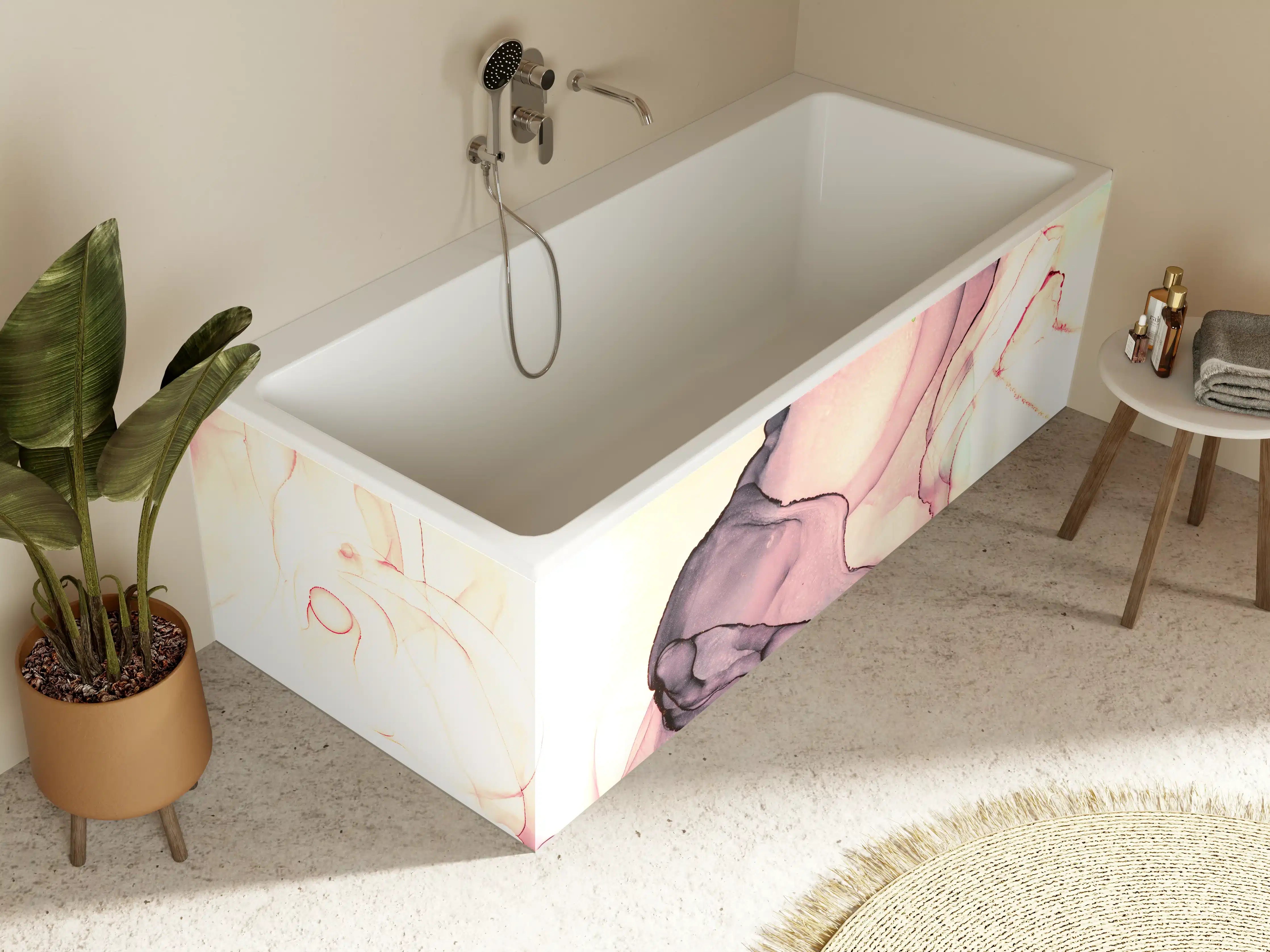 Badewannen-Rückwand - Marmor Wanddesign - Flüssigmalerei