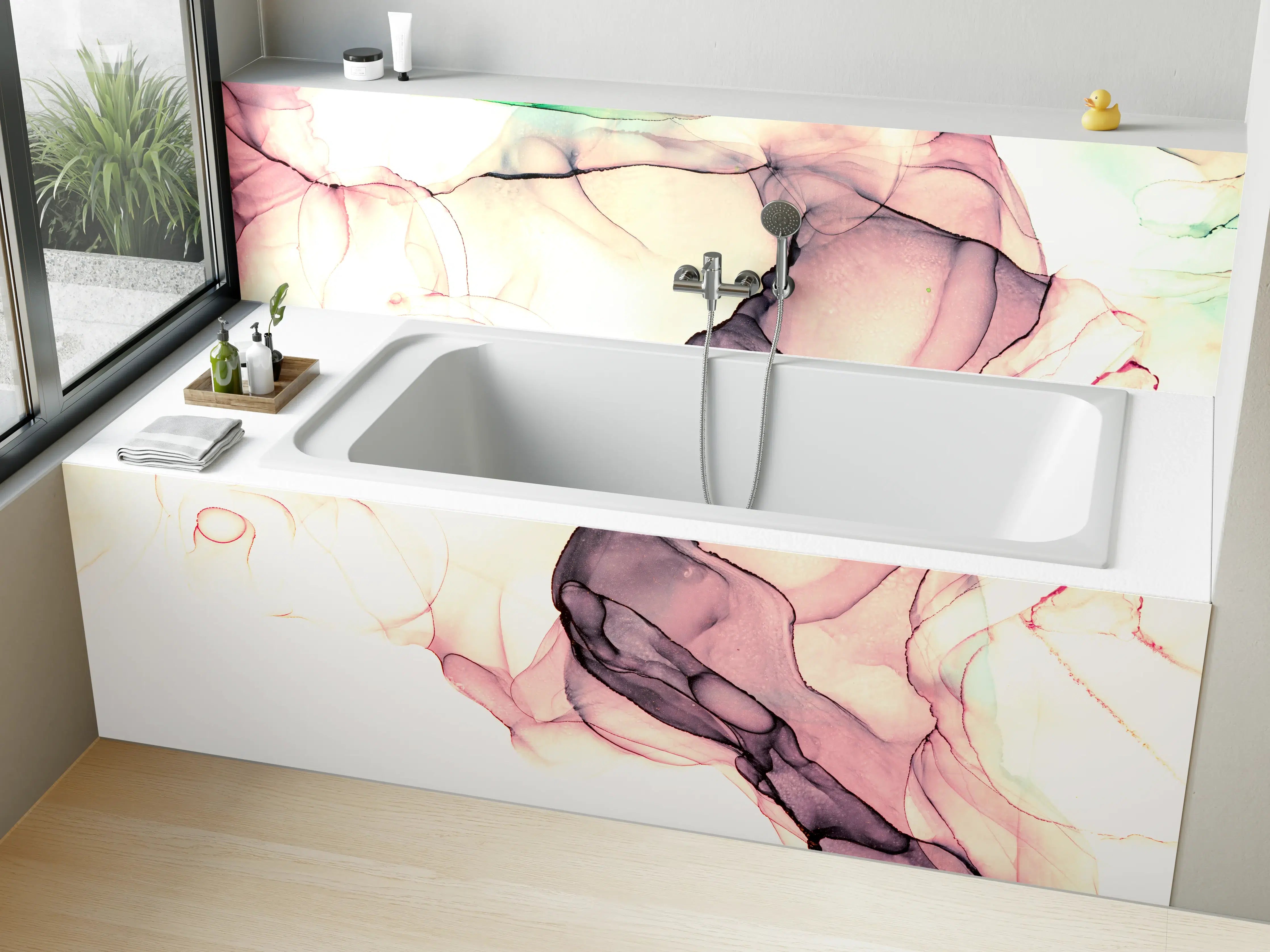 Badewannen-Rückwand - Marmor Wanddesign - Flüssigmalerei