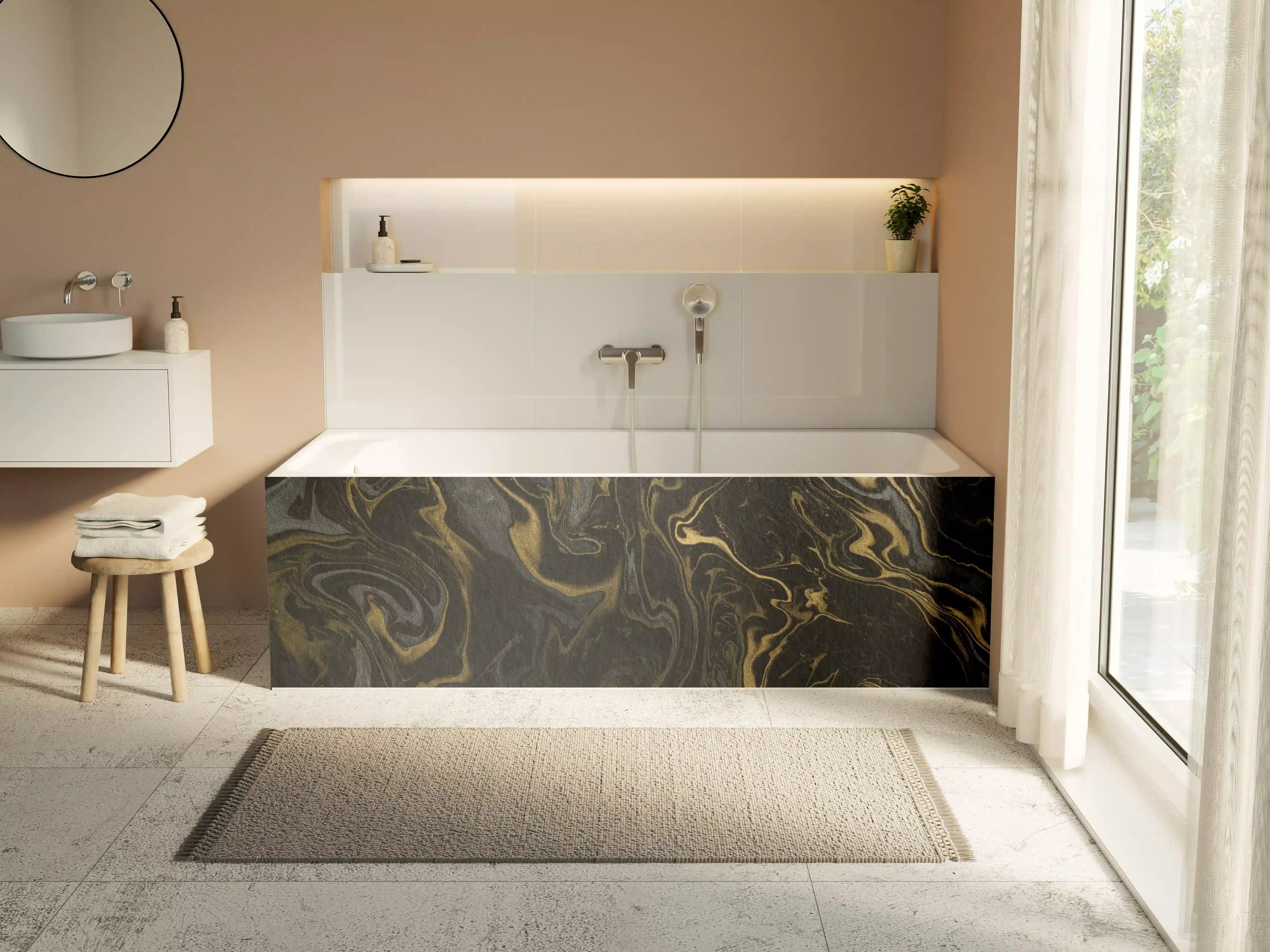 Badewannen-Rückwand - Marmor mit antikem goldenen und weißen Muster