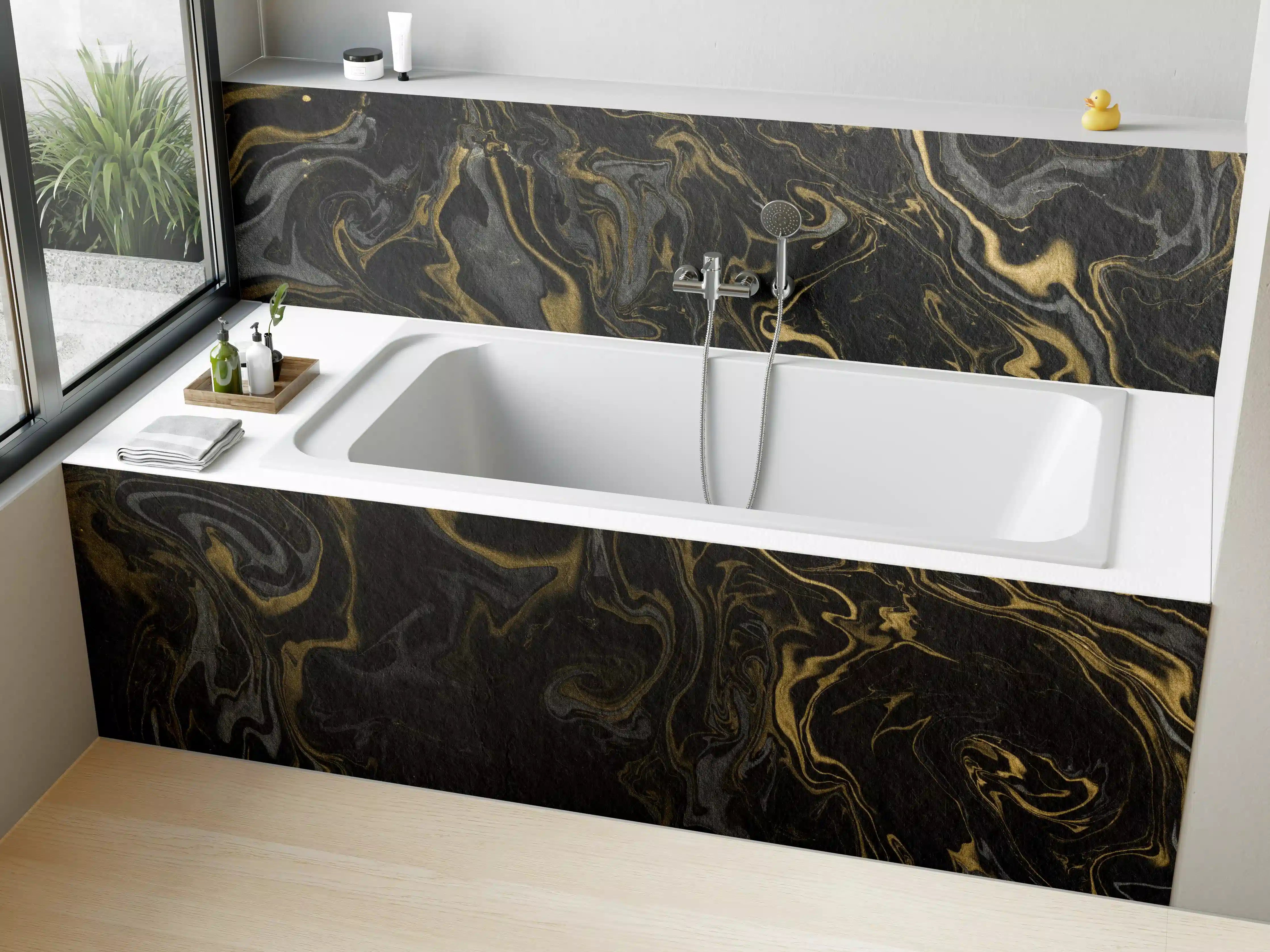 Badewannen-Rückwand - Marmor mit antikem goldenen und weißen Muster