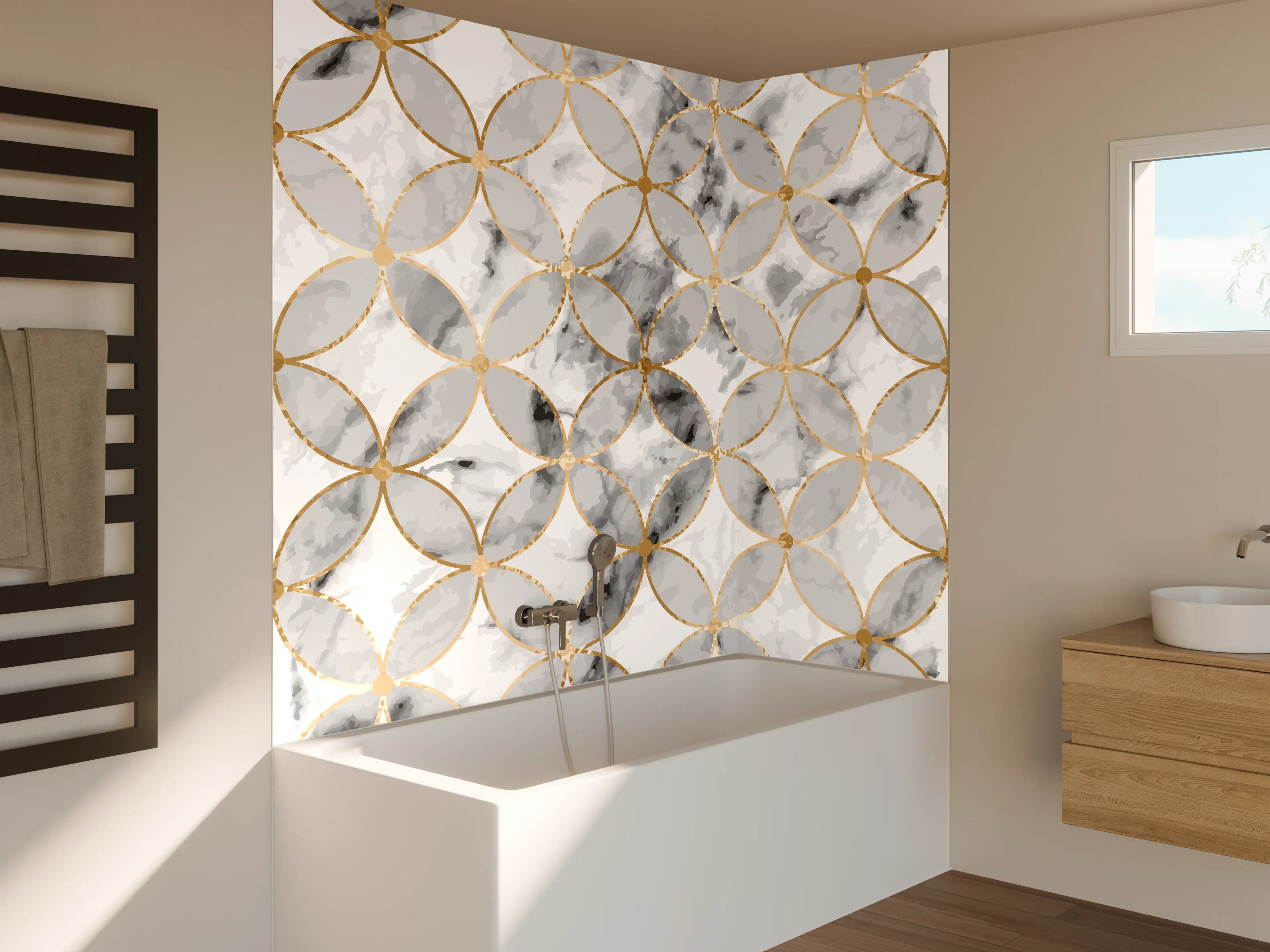 Badewannen-Rückwand - Marmoroptik Gold Grau Weiß