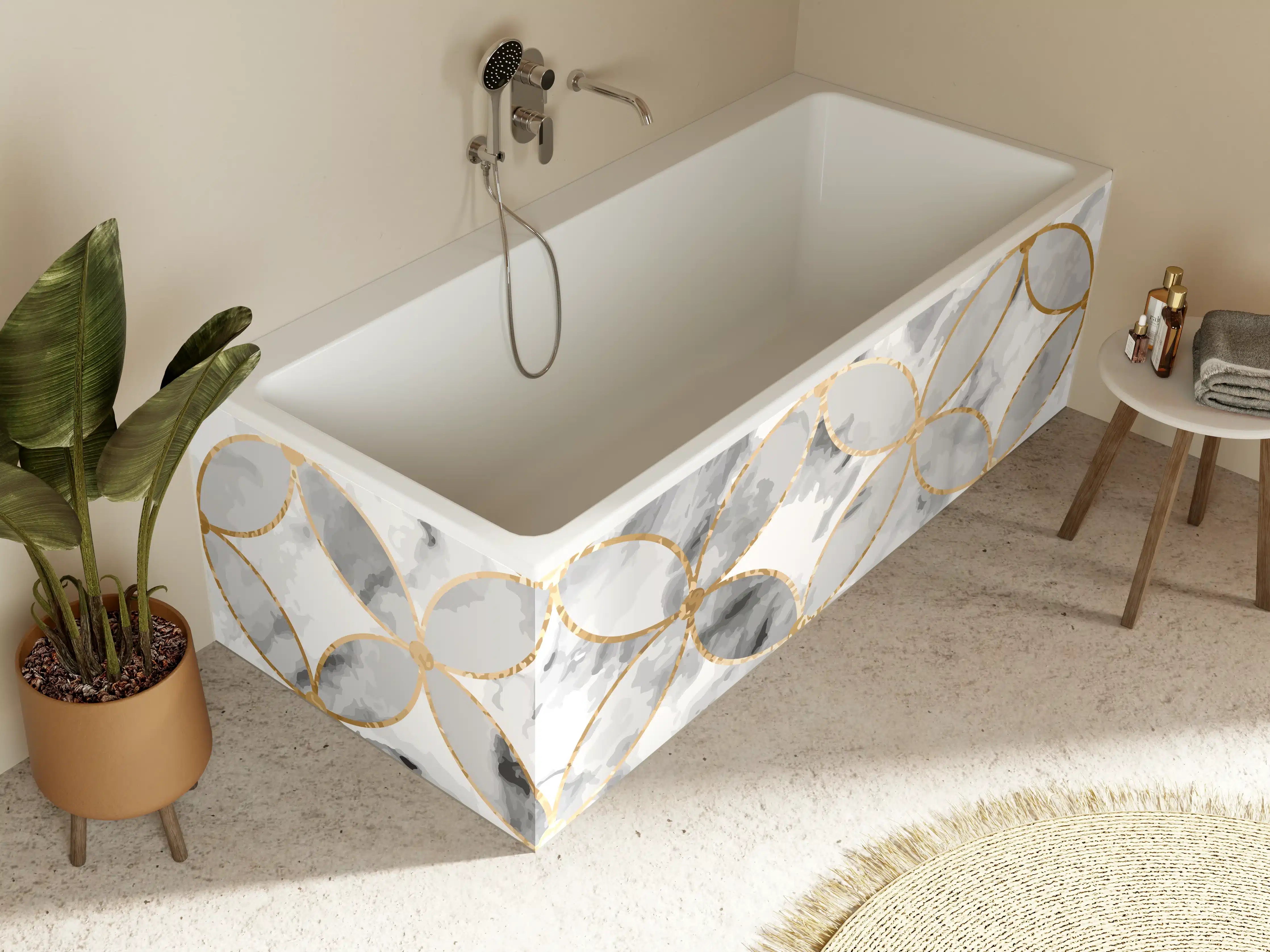 Badewannen-Rückwand - Marmoroptik Gold Grau Weiß