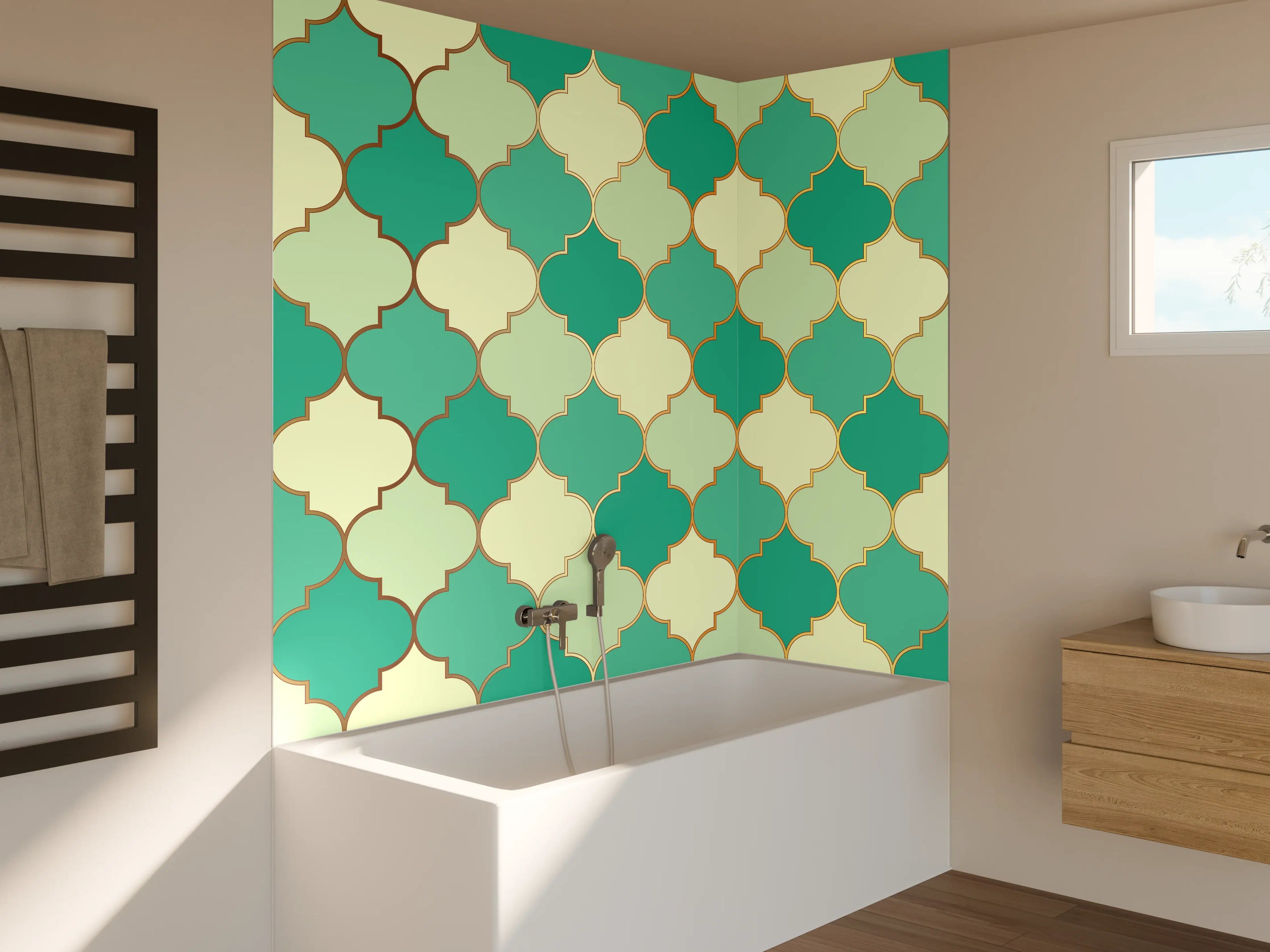 Badewannen-Rückwand - Marokkanisches Türkis-Beige Muster