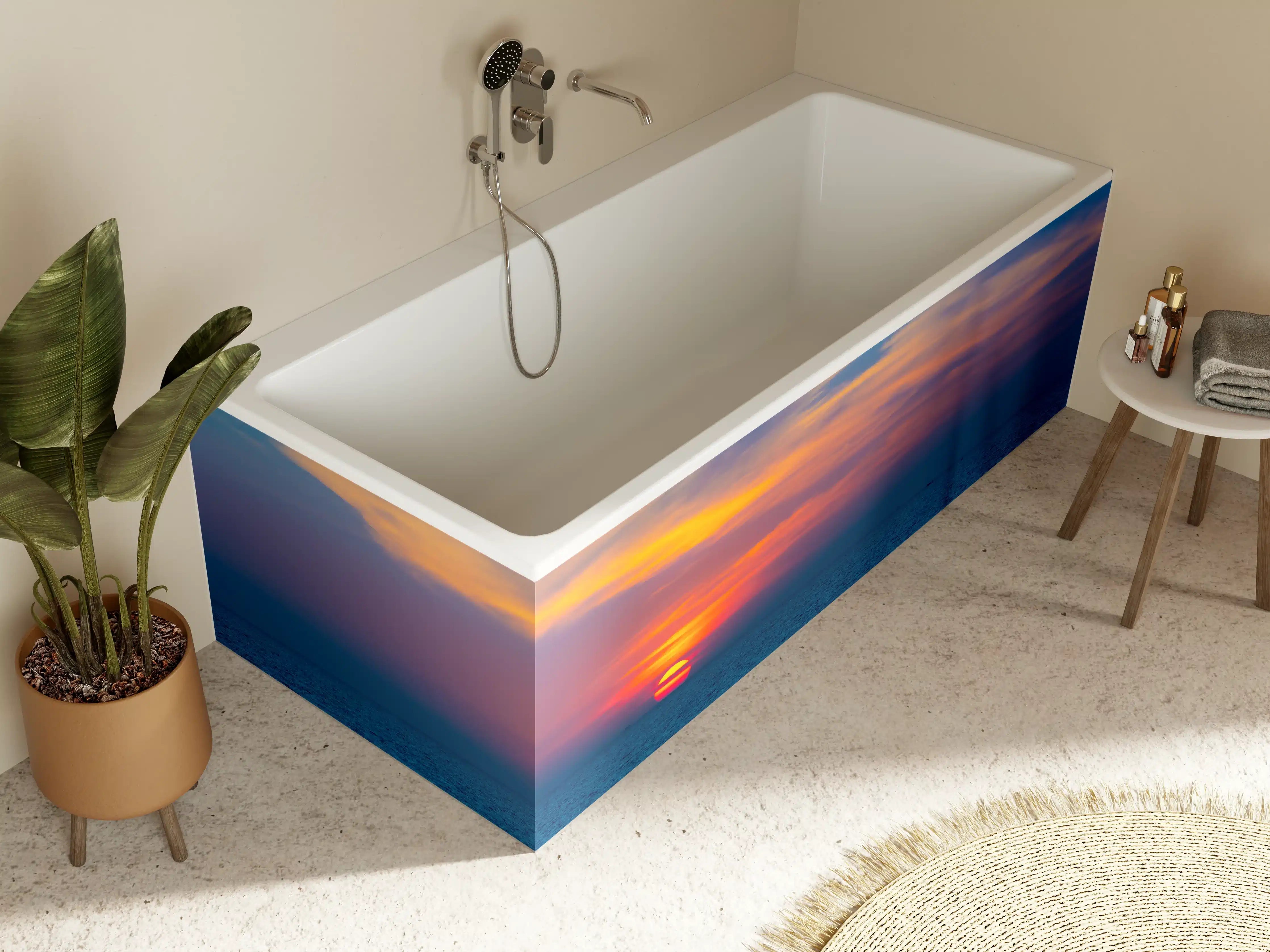 Badewannen-Rückwand - Meer-Sonnenuntergang Blau-Orange