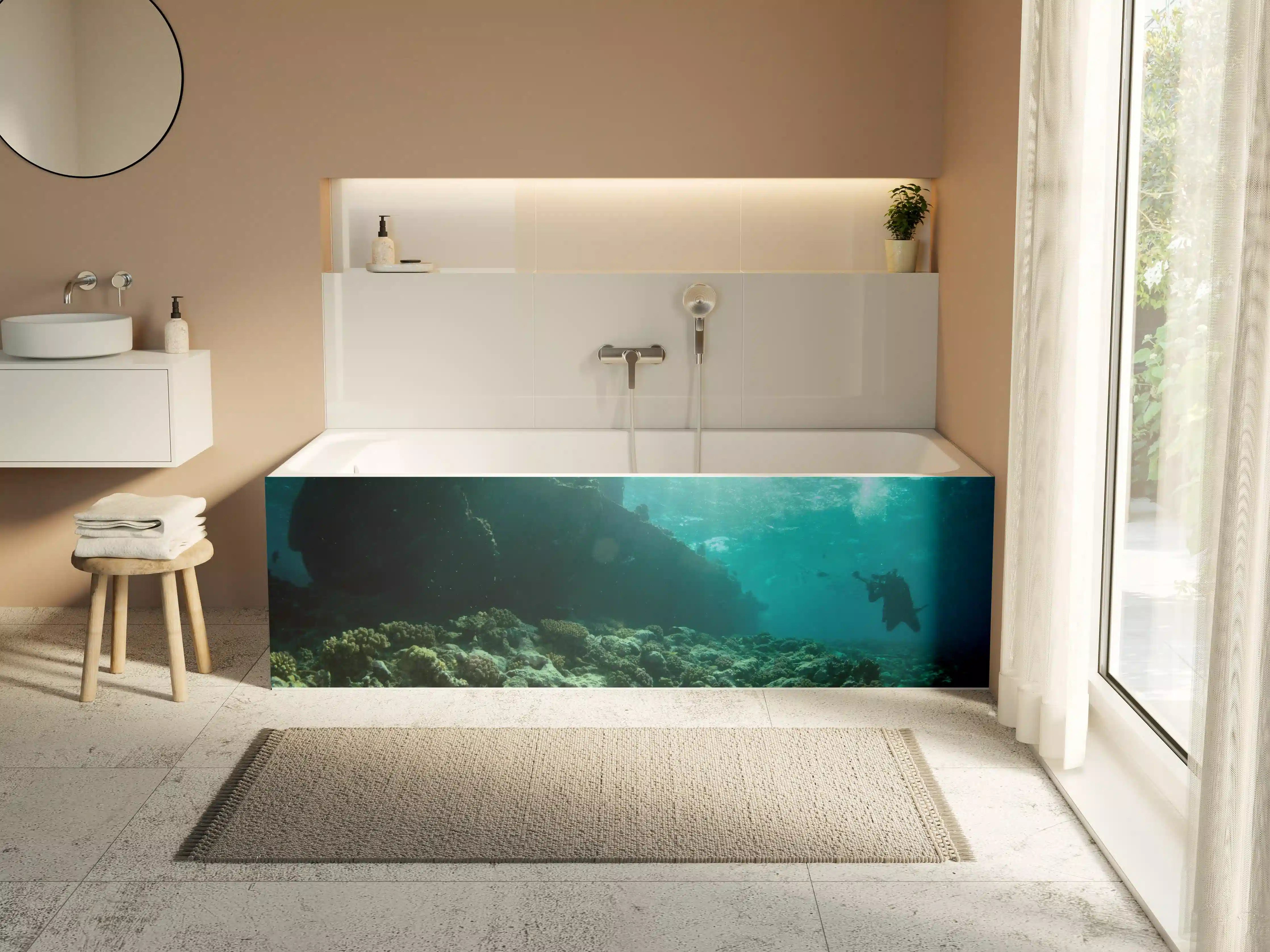 Badewannen-Rückwand - Meeresboden mit Unterwasserleben